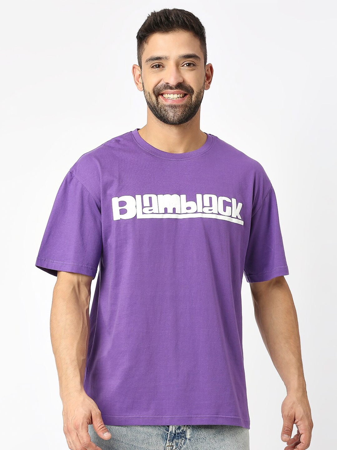 

Blamblack Oversized Typography Printed Cotton T-shirt, Purple