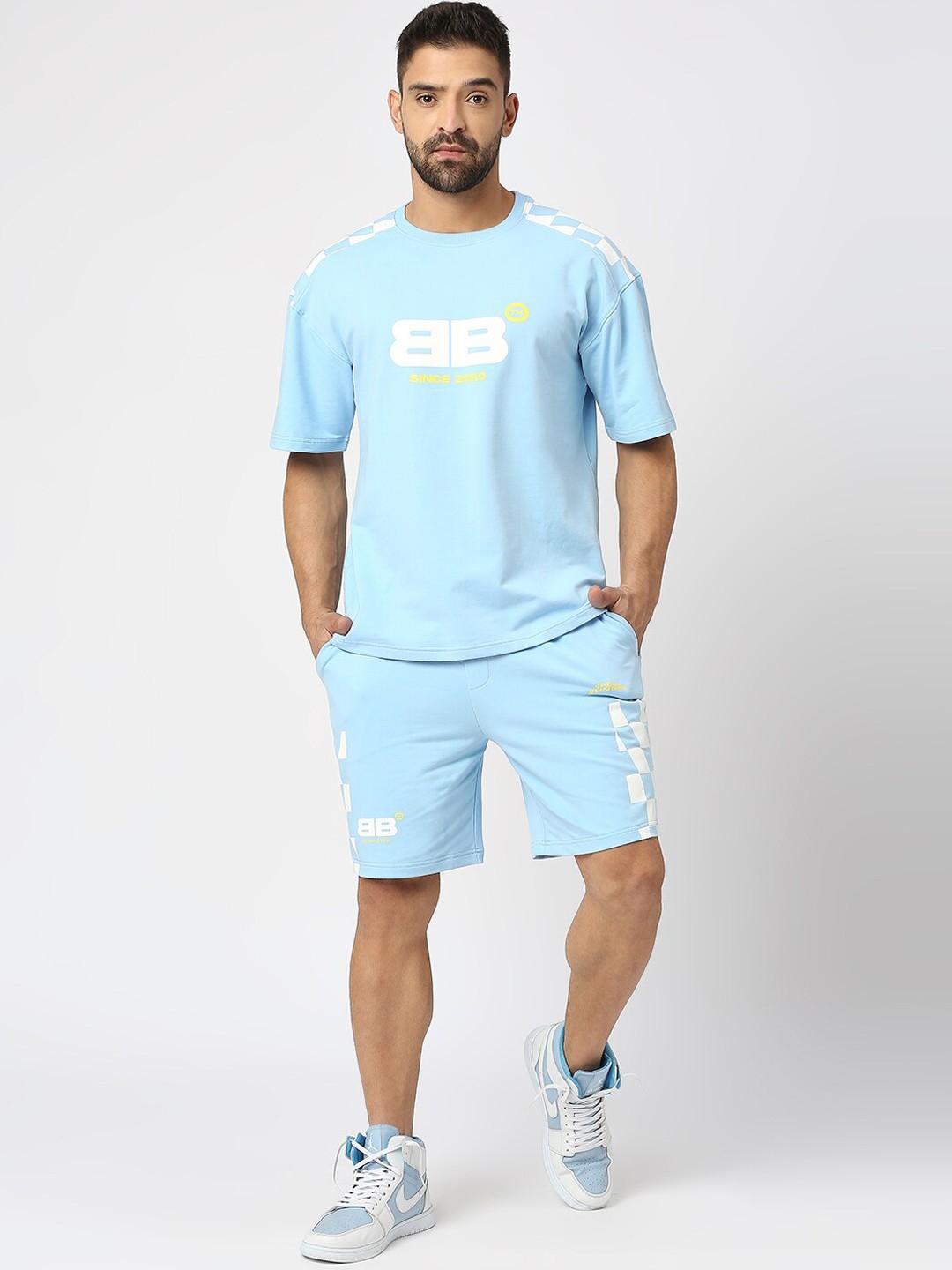 

Blamblack Typography Printed Oversized T-Shirt & Shorts Co-Ords, Blue