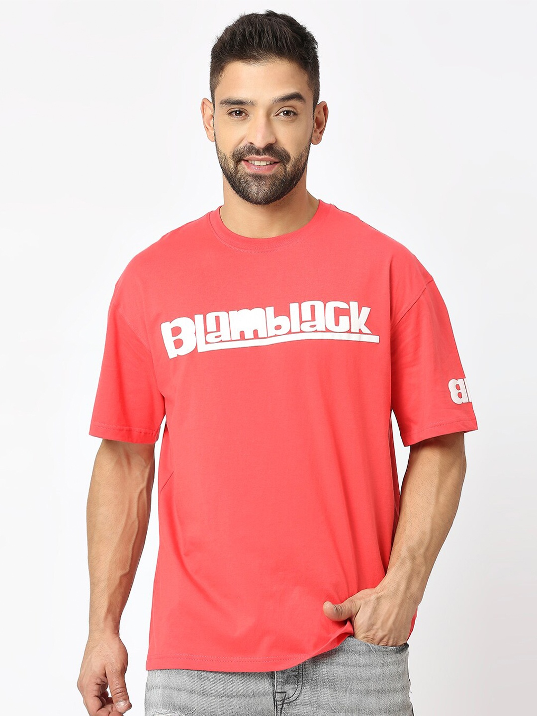 

Blamblack Oversized Typography Printed Cotton T-shirt, Pink