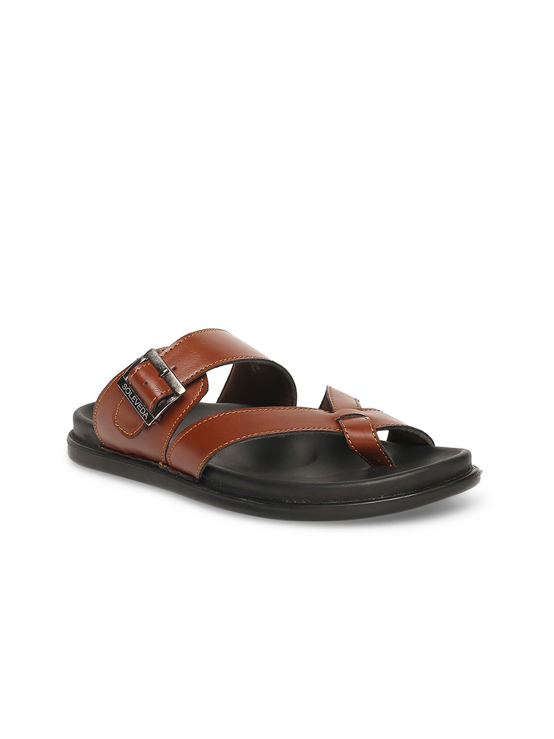 

Buckaroo Men RENAT One Toe Comfort Sandals With Buckle Detail, Tan