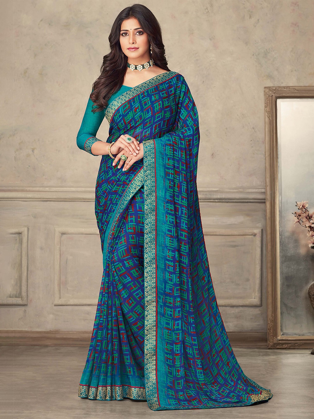 

Mitera Abstract Printed Saree, Blue