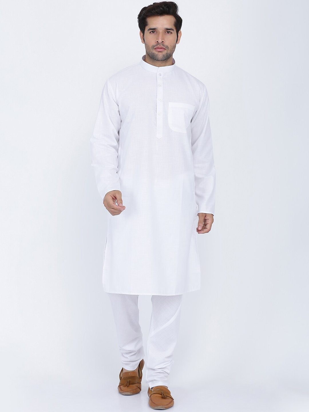 

ROYAL KURTA Mandarin Collar Straight Kurta & Pyjamas, White