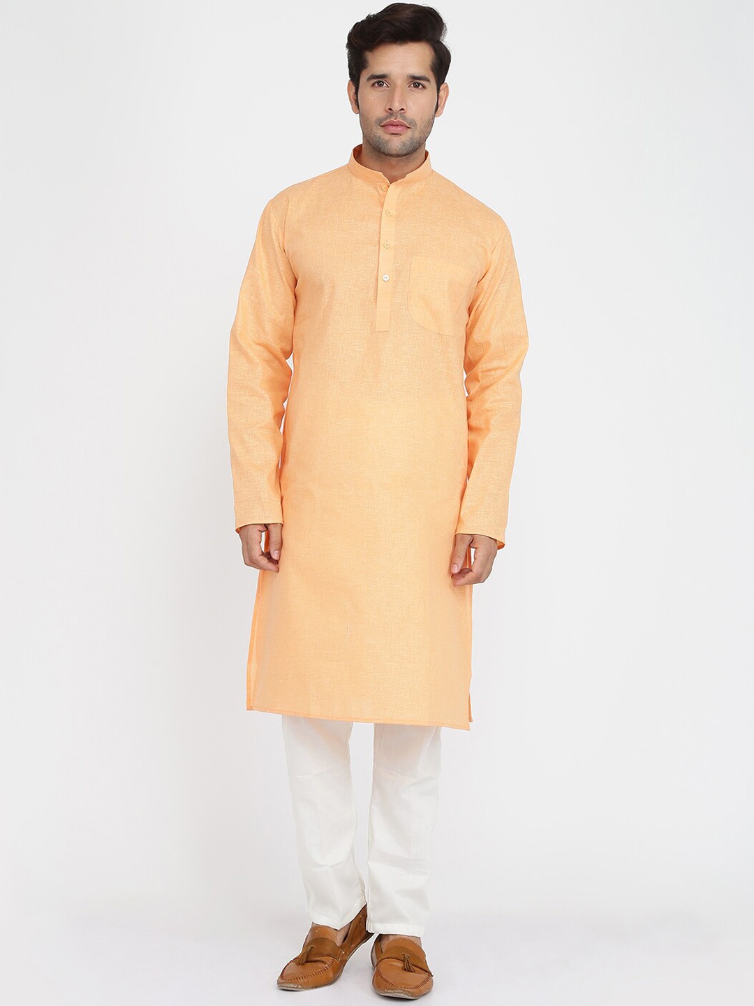 

ROYAL KURTA Mandarin Collar Straight Kurta, Orange