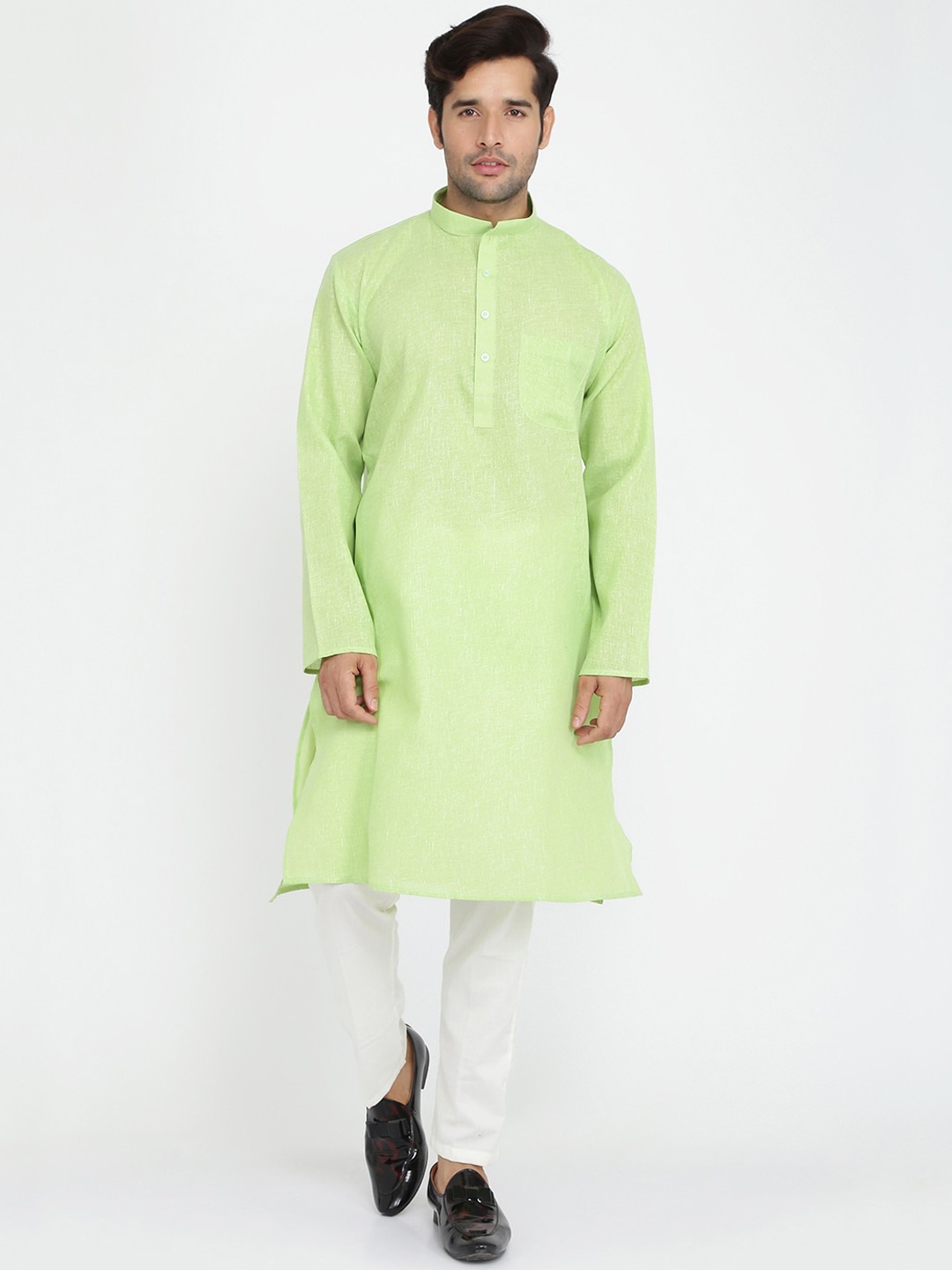 

ROYAL KURTA Mandarin Collar Straight Kurta, Green