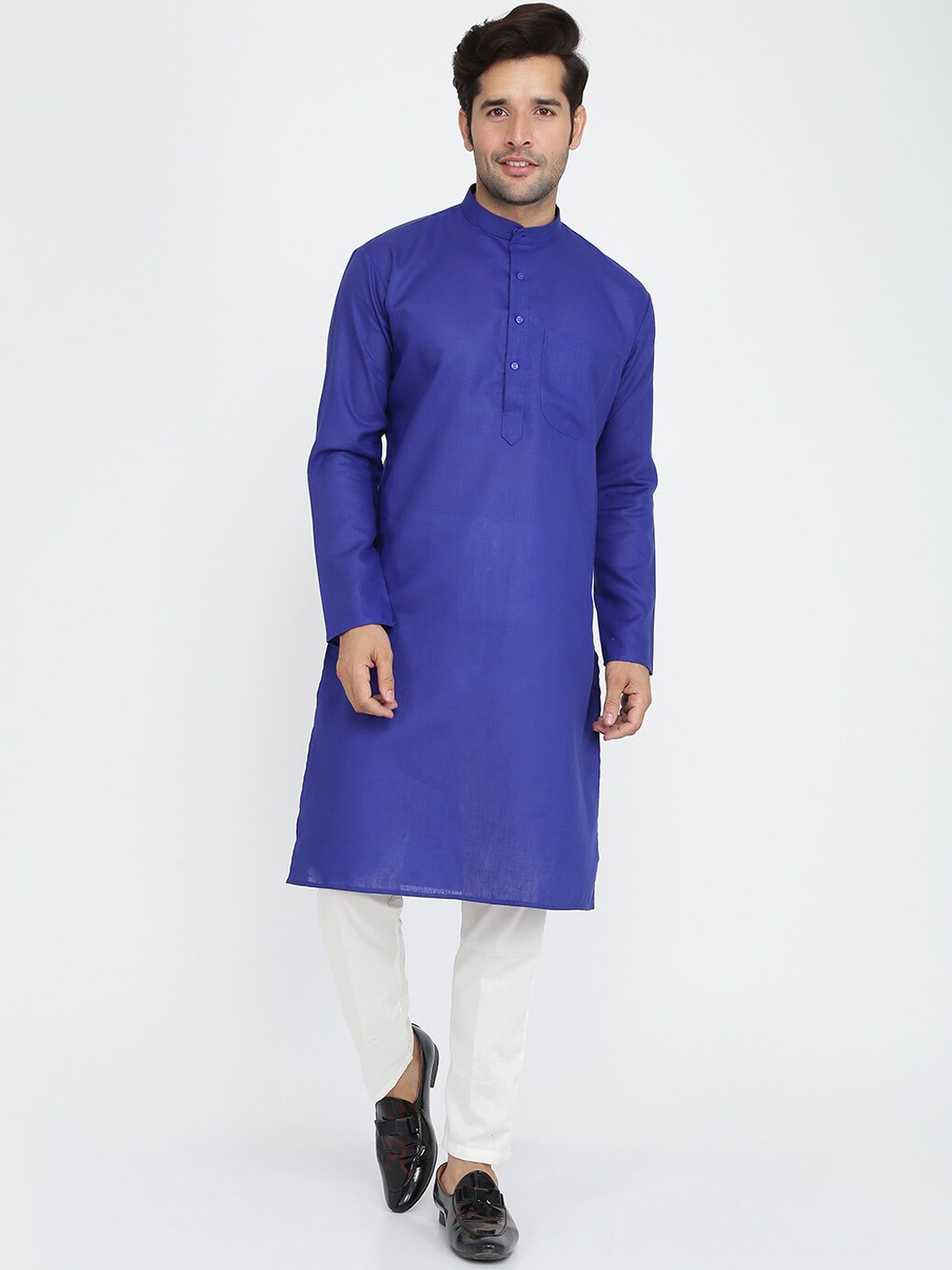 

ROYAL KURTA Pure Cotton Straight Kurta With Pyjamas, Blue