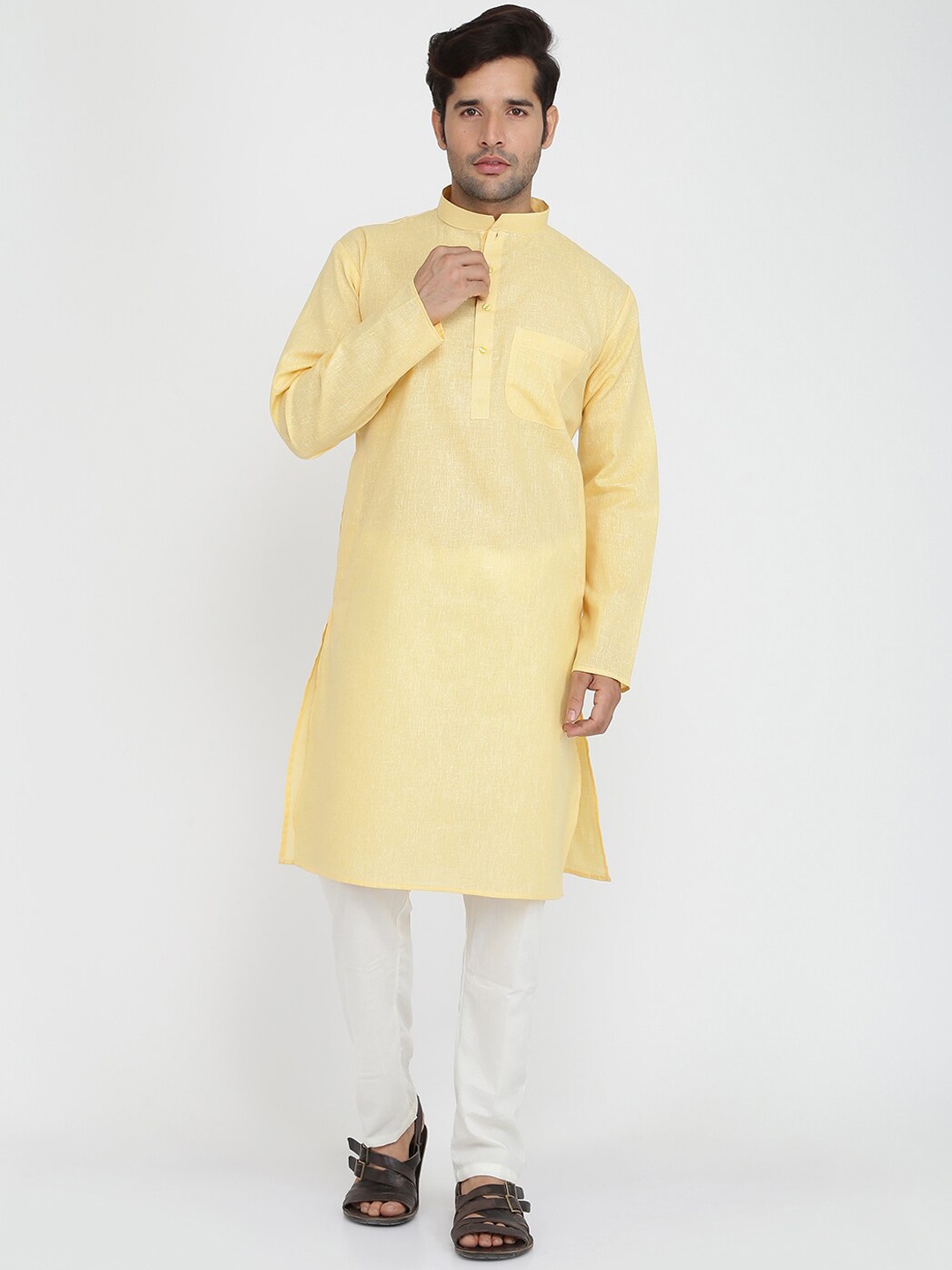 

ROYAL KURTA Mandarin Collar Straight Kurta, Gold