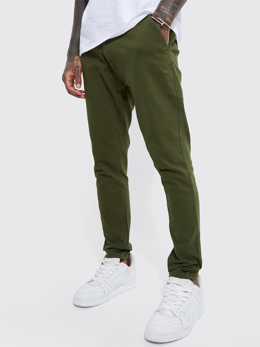

boohooMAN Men Skinny Fit Trousers, Olive