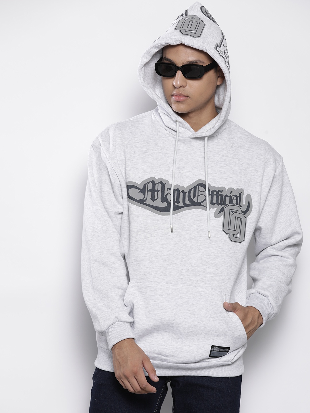 

boohooMAN Printed Hooded Oversized Sweatshirt, Grey