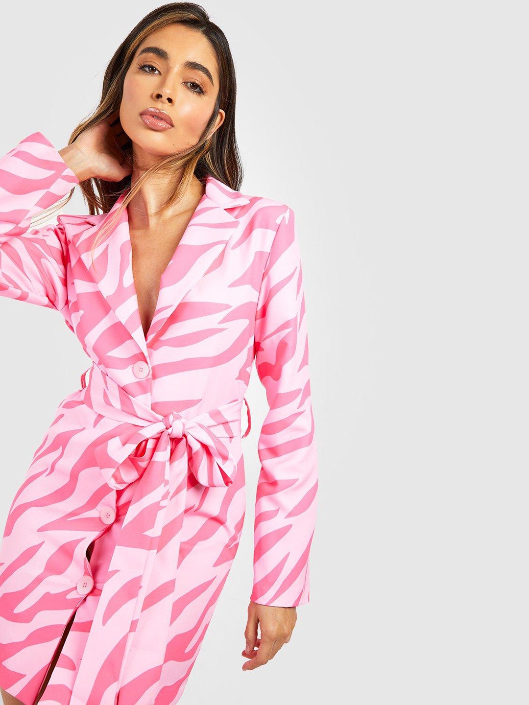 

Boohoo Abstract Printed Shirt Mini Dress, Pink