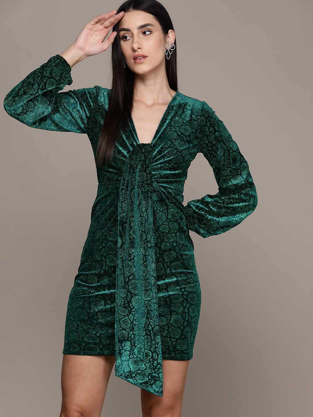 

WAREHOUSE Shimmery Velvet Bodycon Mini Dress, Green