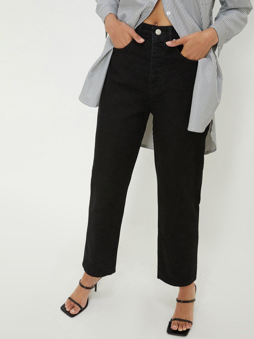 

DOROTHY PERKINS Women Straight Fit Pure Cotton High-Rise Jeans, Black