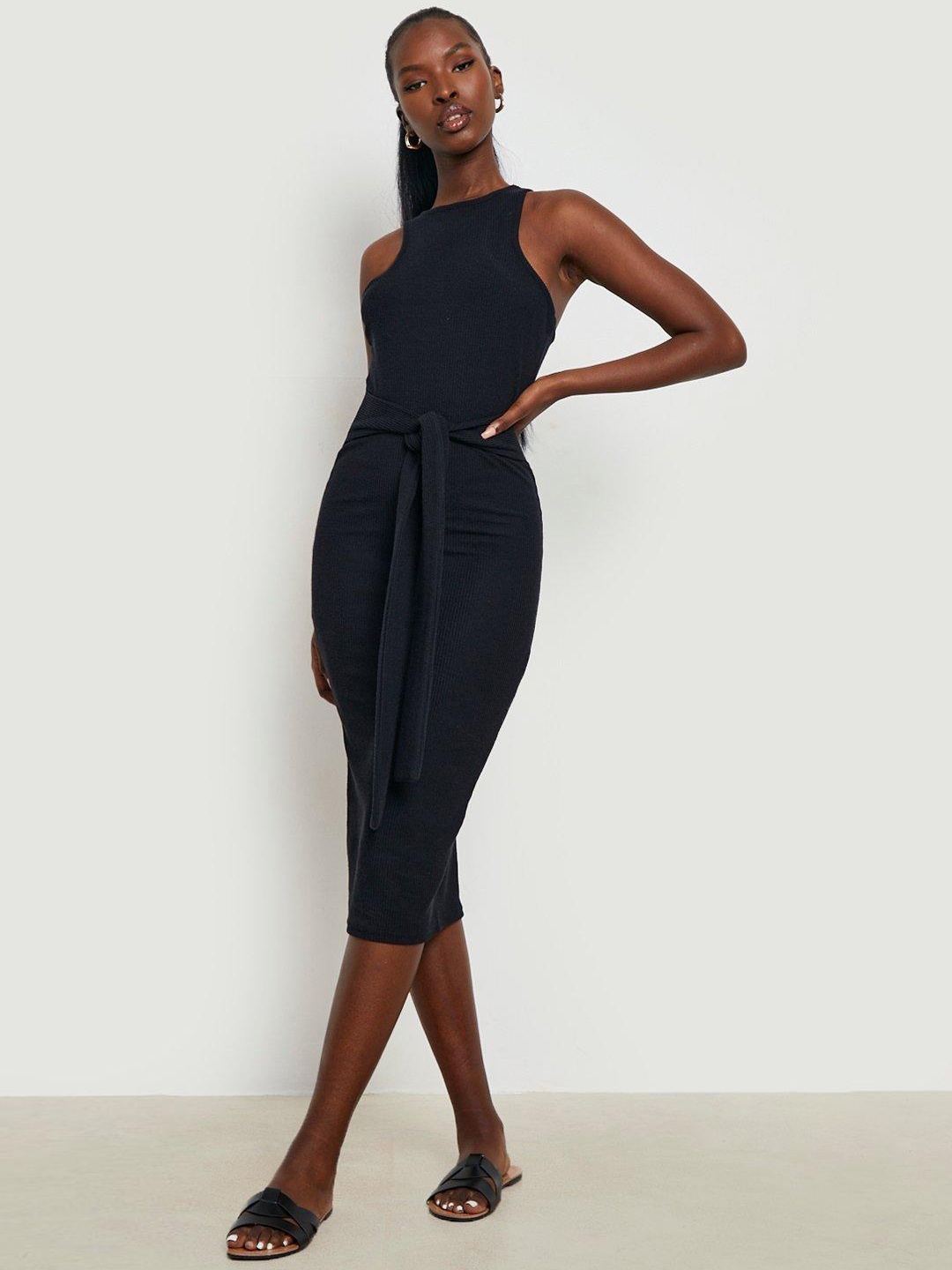 

Boohoo Tie-Up Detail Bodycon Mini Dress, Navy blue