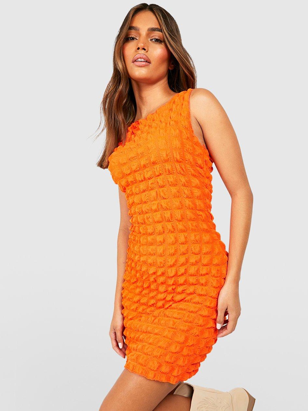 

Boohoo Textured Sheath Mini Dress, Orange