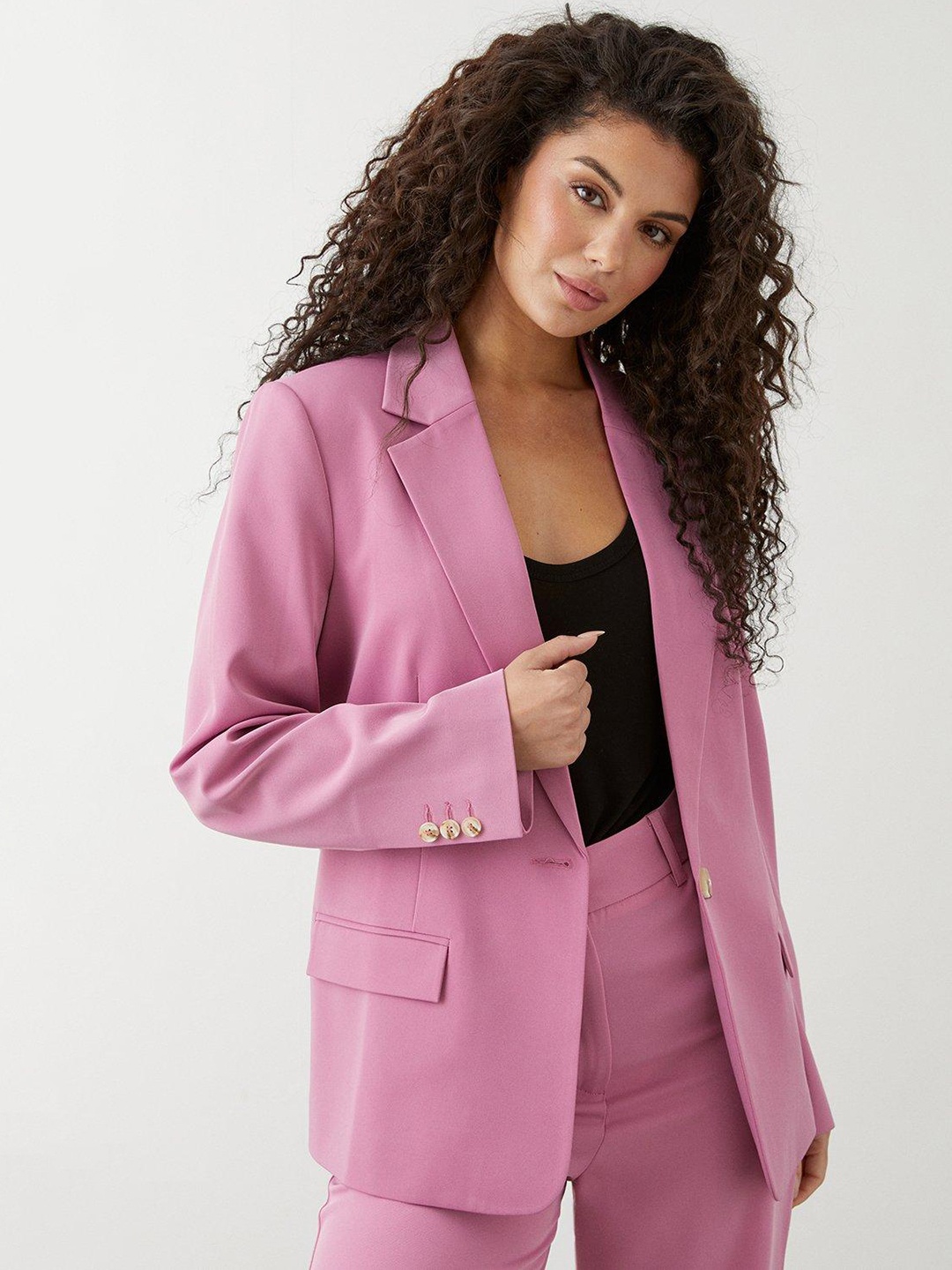 

DOROTHY PERKINS Notched Lapel Collar Single-Breasted Blazer, Pink