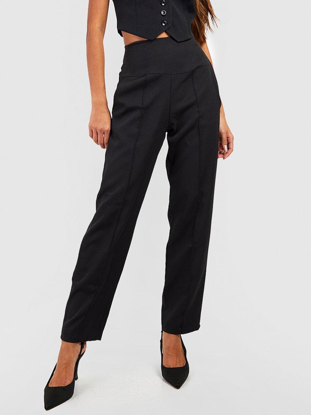 

Boohoo Women High-Rise Cigarette Trousers, Black