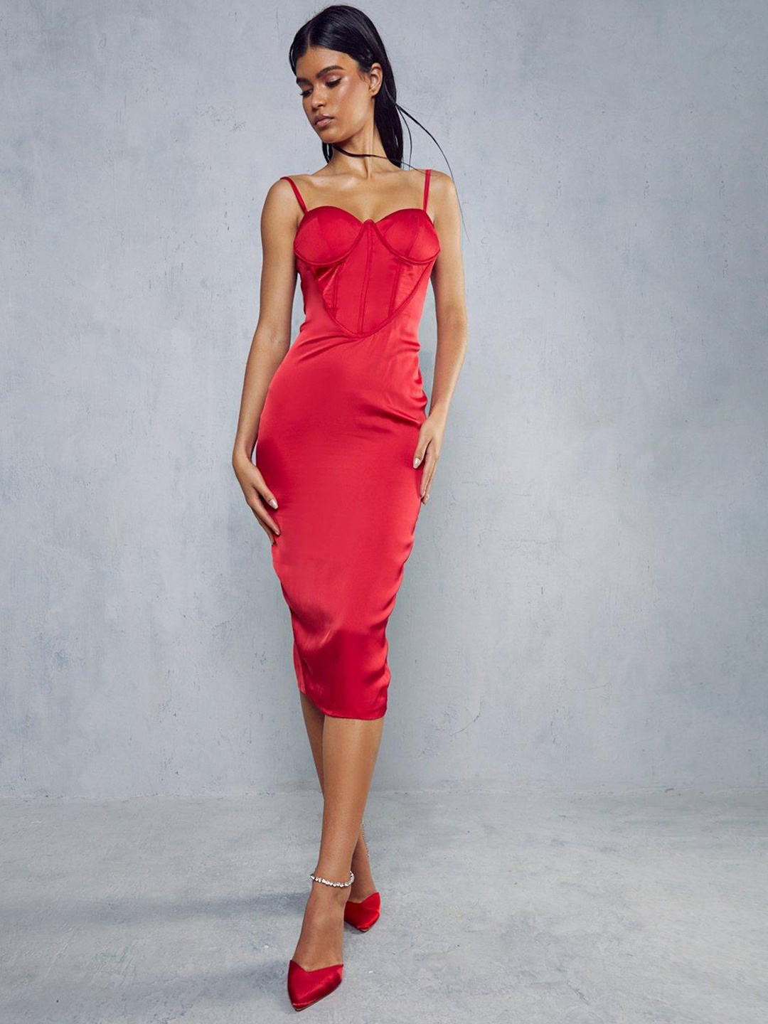 

MISSPAP Party Bodycon Midi Dress, Red