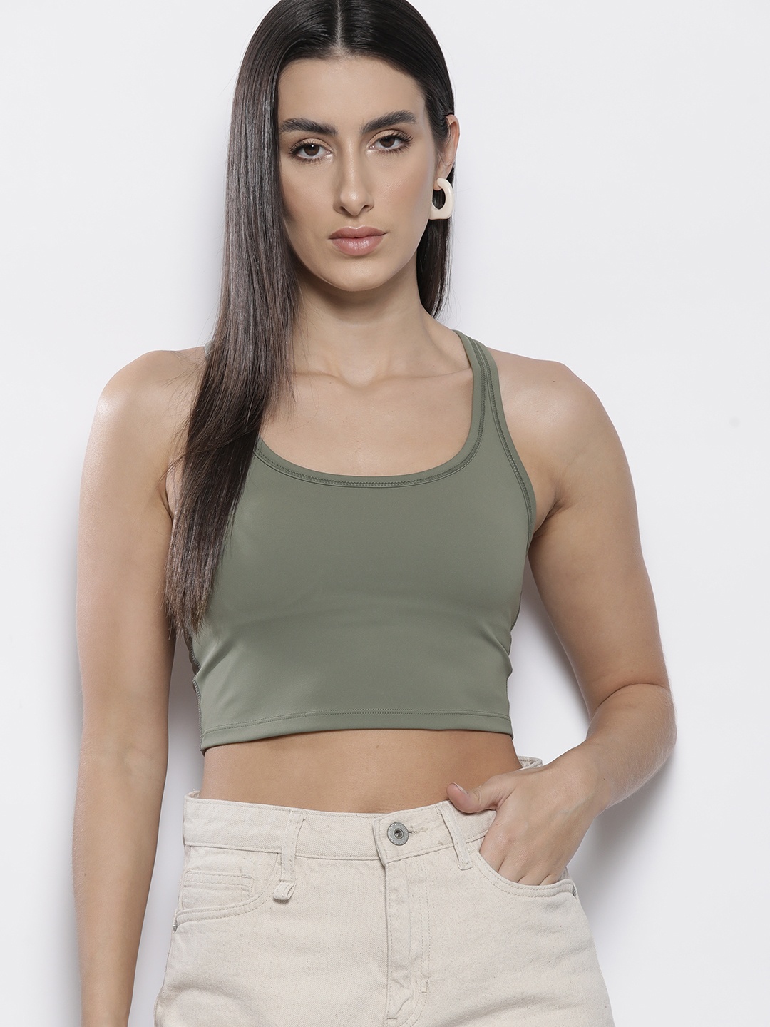 

MISSPAP Racerback Crop Top, Olive