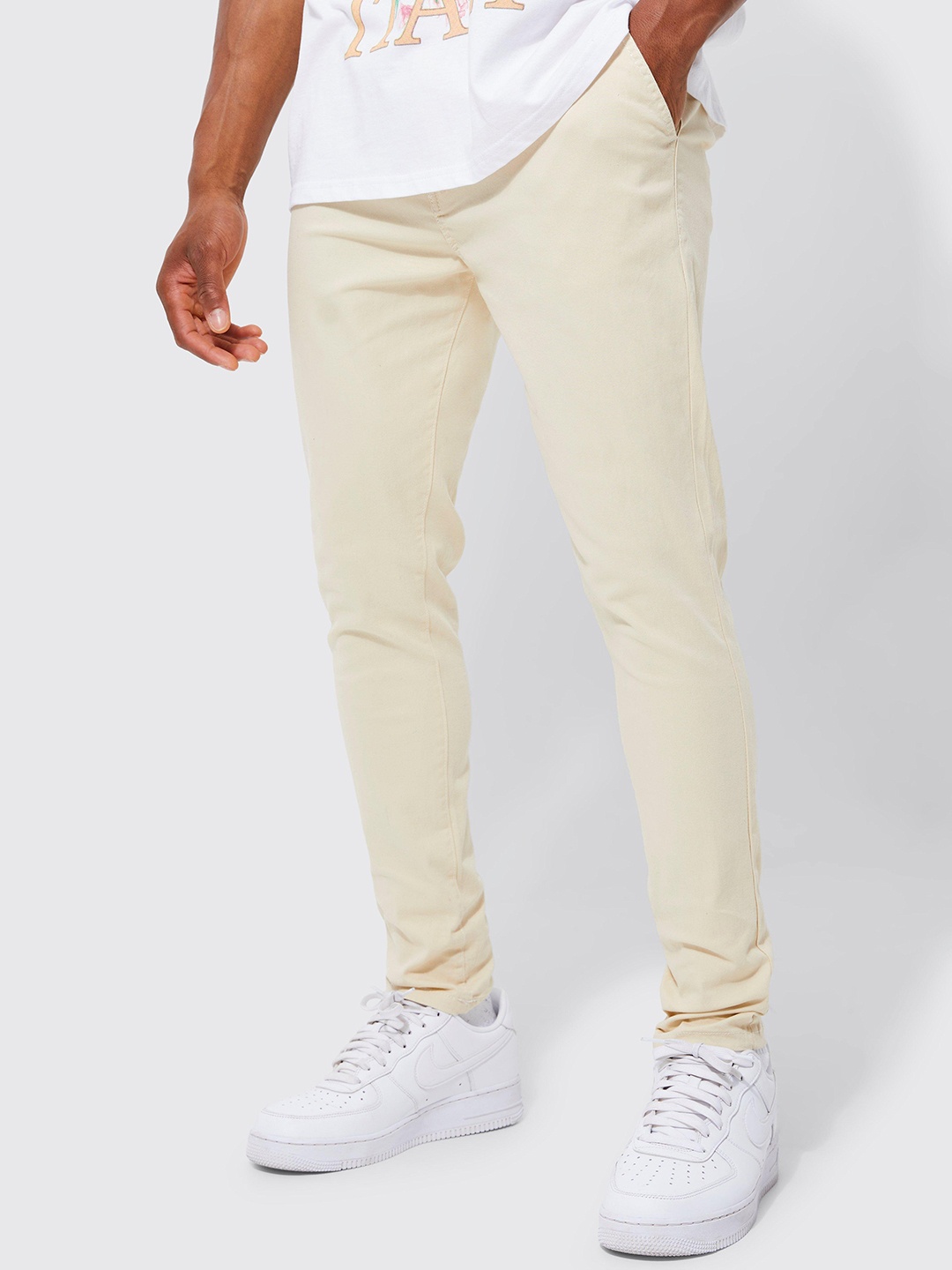 

boohooMAN Skinny Fit Chinos, Beige