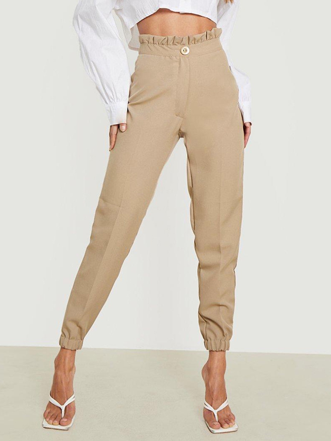 

Boohoo Women High Waisted Joggers, Beige