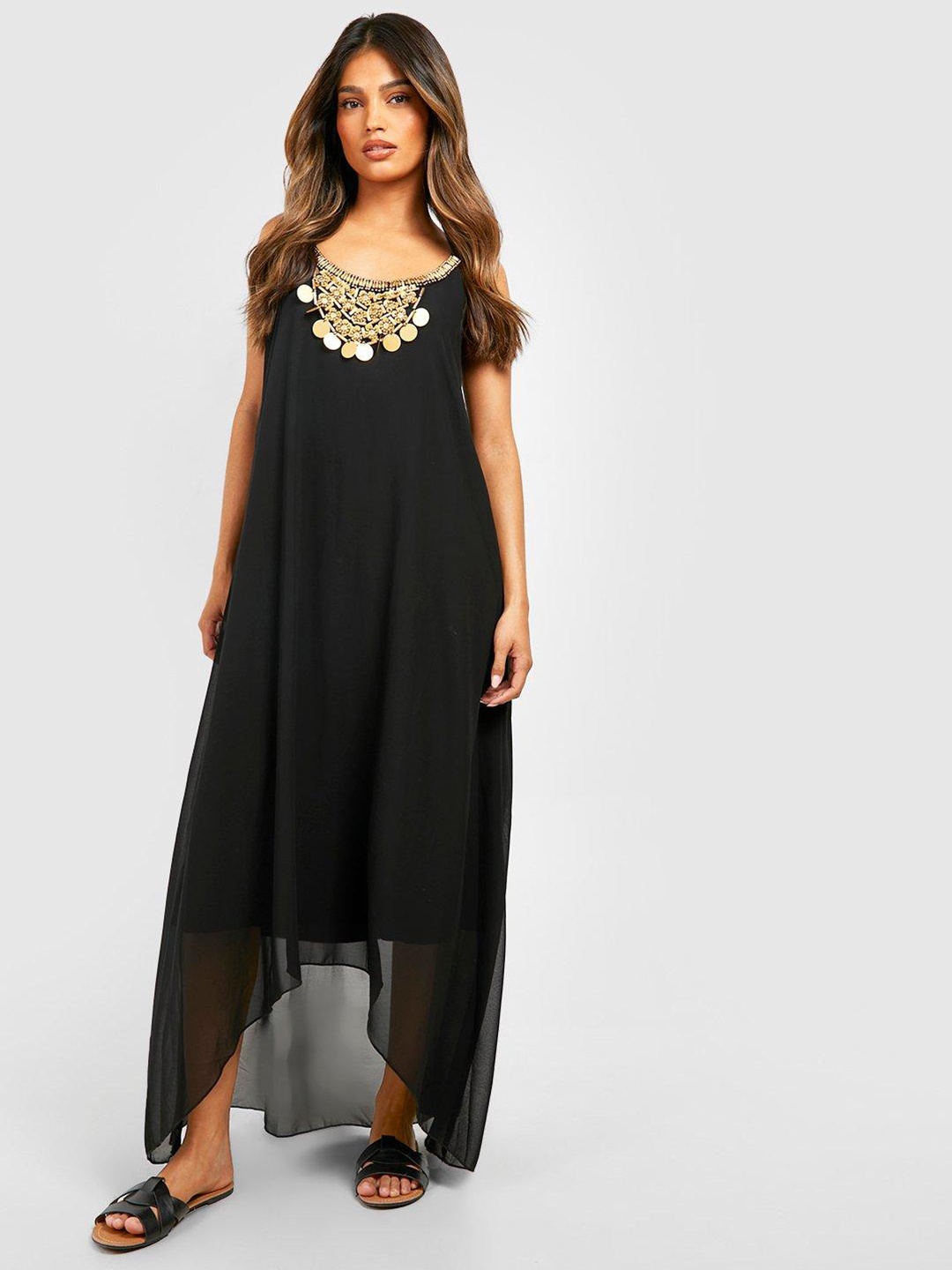 

Boohoo Shoulder Straps Embellished Detail Maxi Dress, Black