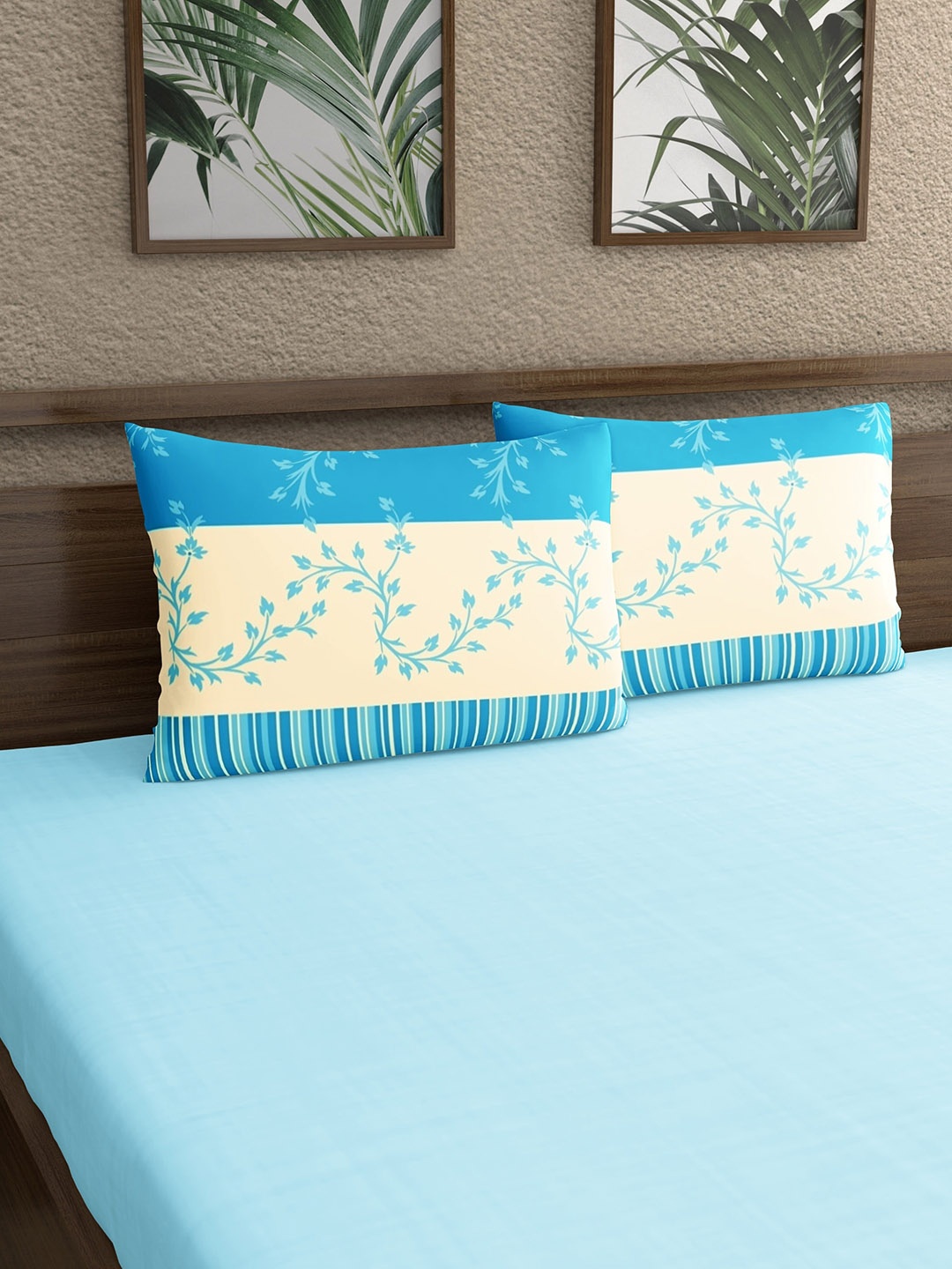 

Dreamscape Blue 2 Pieces Printed 140 TC Pure Cotton Pillow Covers