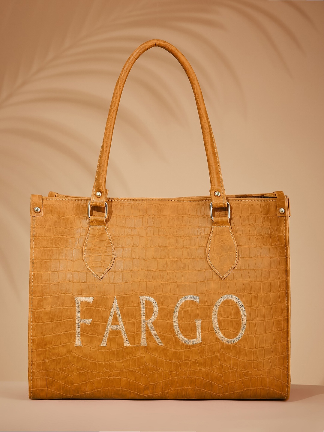 

FARGO Brand Logo Textured Shopper Tote Bag, Yellow