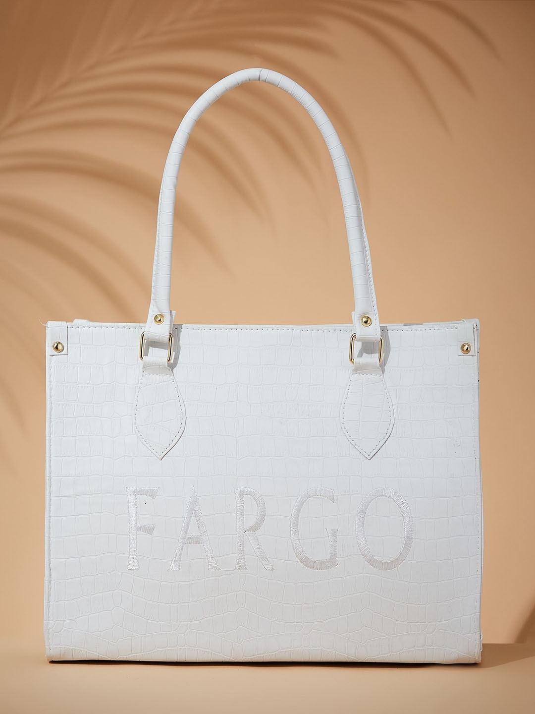 

FARGO Brand Logo Textured Shopper Tote Bag, White