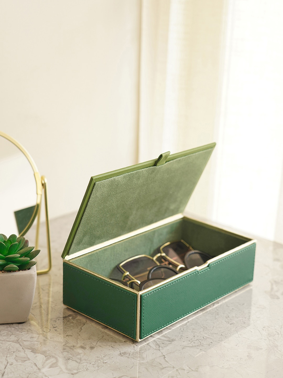 

Pure Home and Living Green Rectangle Faux Leather Storage Box With Lid