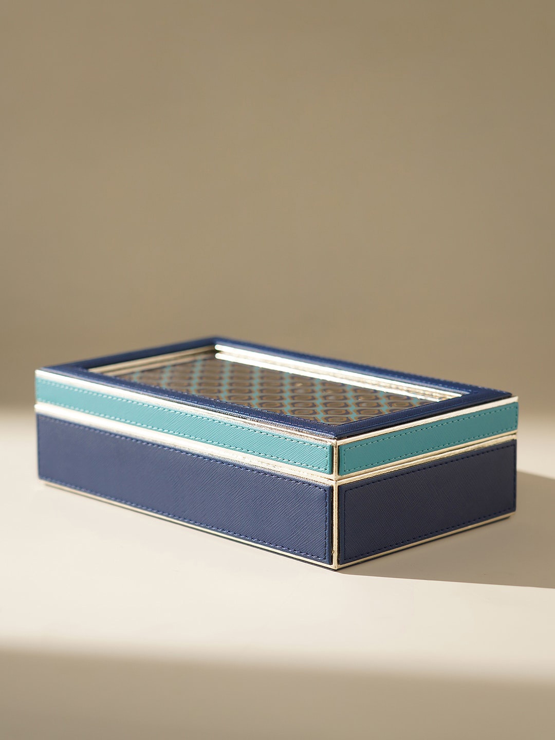 

Pure Home and Living Blue & Green Printed Faux Leather Storage Box With Lid