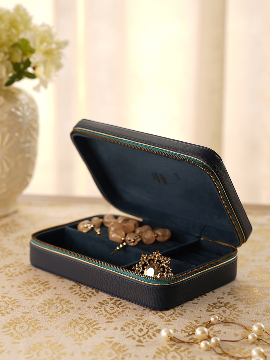 

Pure Home and Living Blue Rectangle Faux Leather Travel Jewellery Box