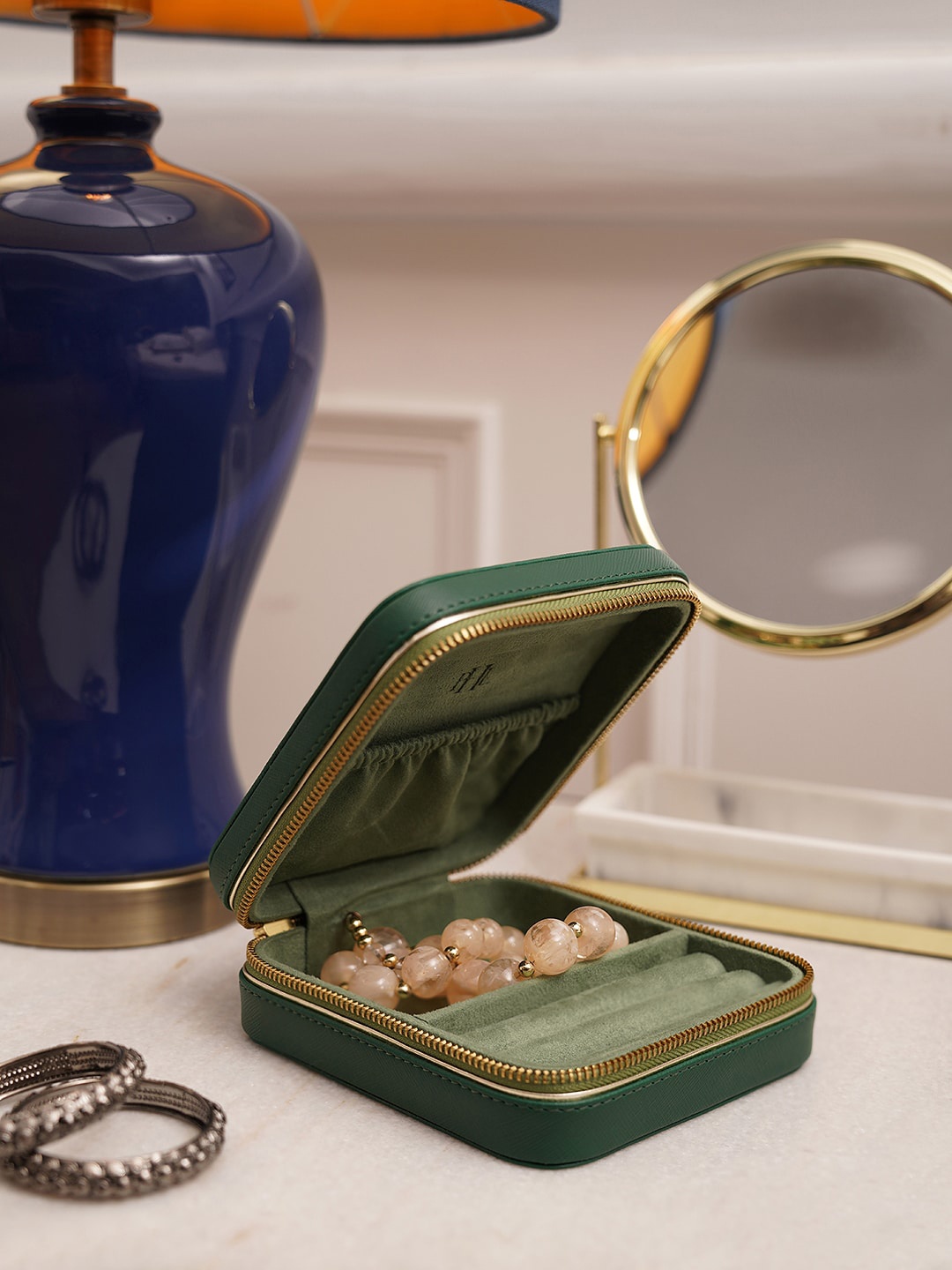 

Pure Home and Living Green Square Faux Leather Travel Jewellery Box