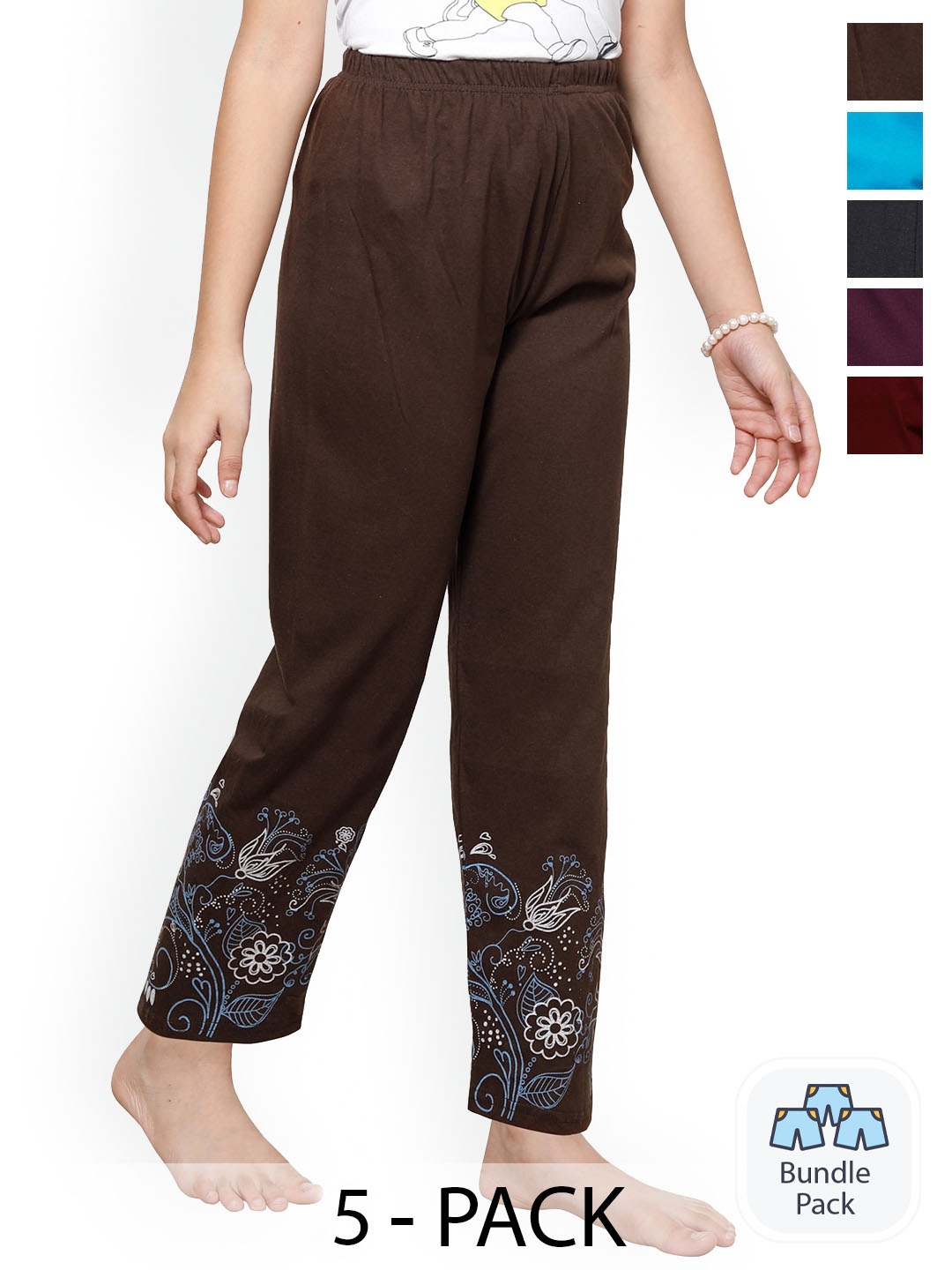 

BAESD Girls Pack of 5 Bottom Printed Cotton Lounge Pants, Multi