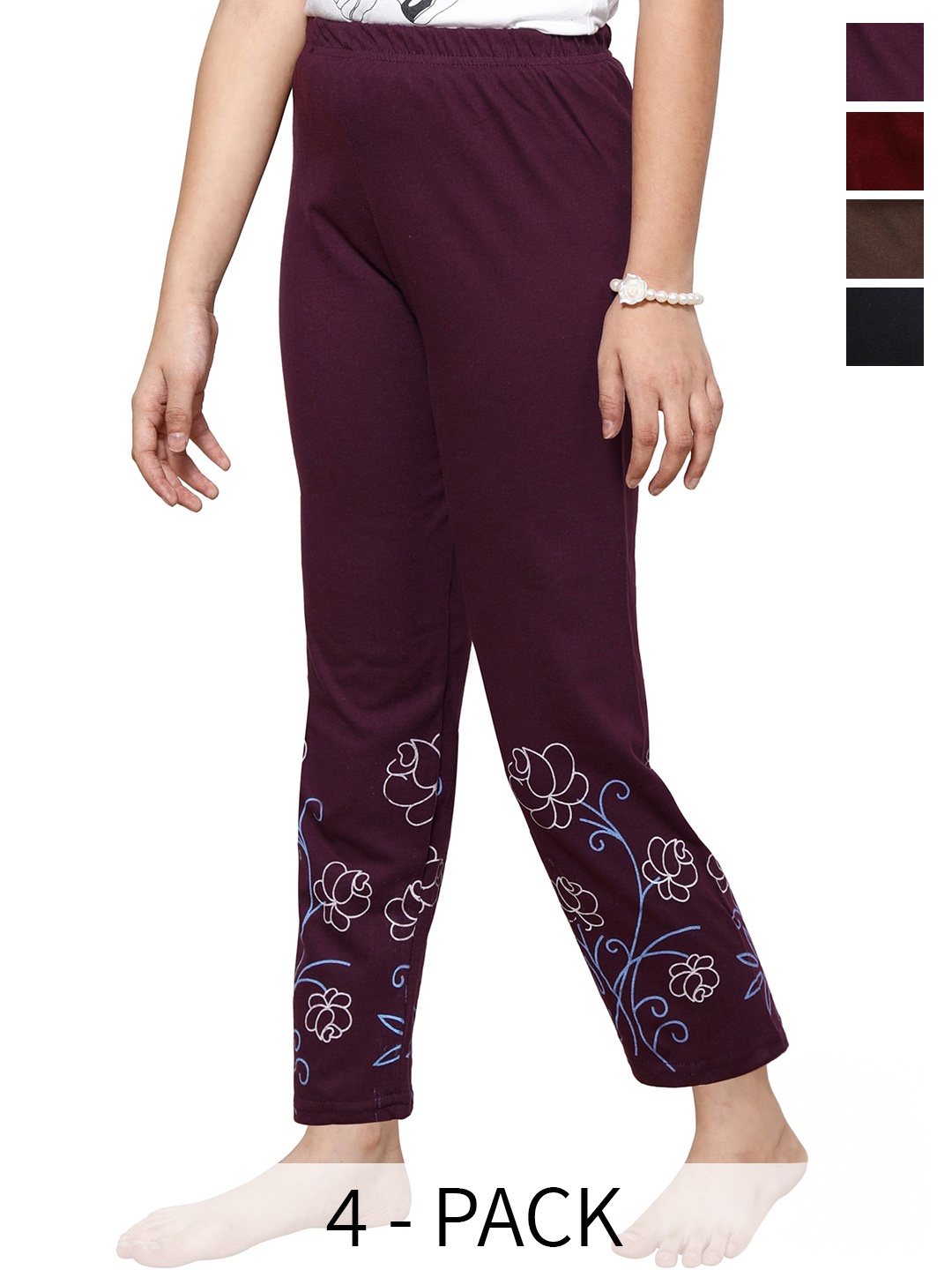 

BAESD Girls Pack Of 4 Printed Pure Cotton Lounge Pants, Maroon