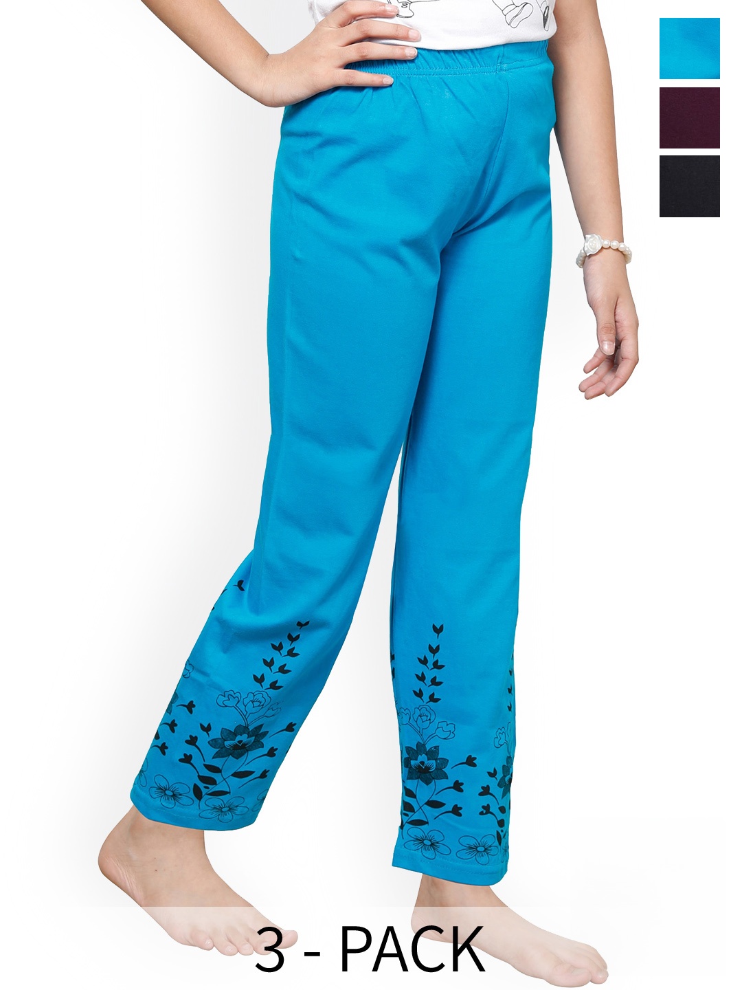

BAESD Girls Pack Of 3 Printed Pure Cotton Lounge Pants, Blue
