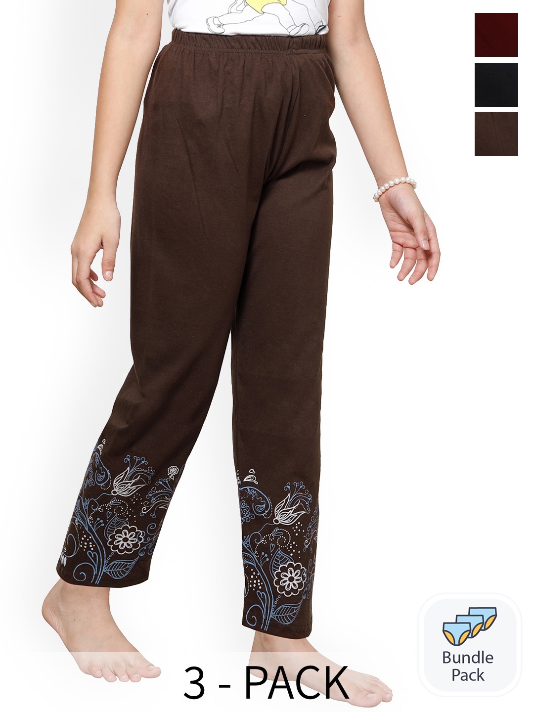 

BAESD Girls Pack of 3 Bottom Printed Cotton Lounge Pants, Multi