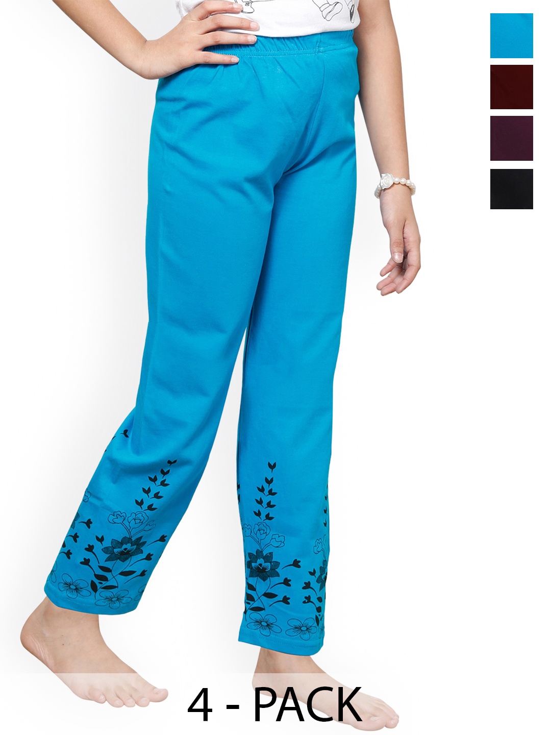 

BAESD Girls Pack Of 4 Printed Pure Cotton Lounge Pants, Blue