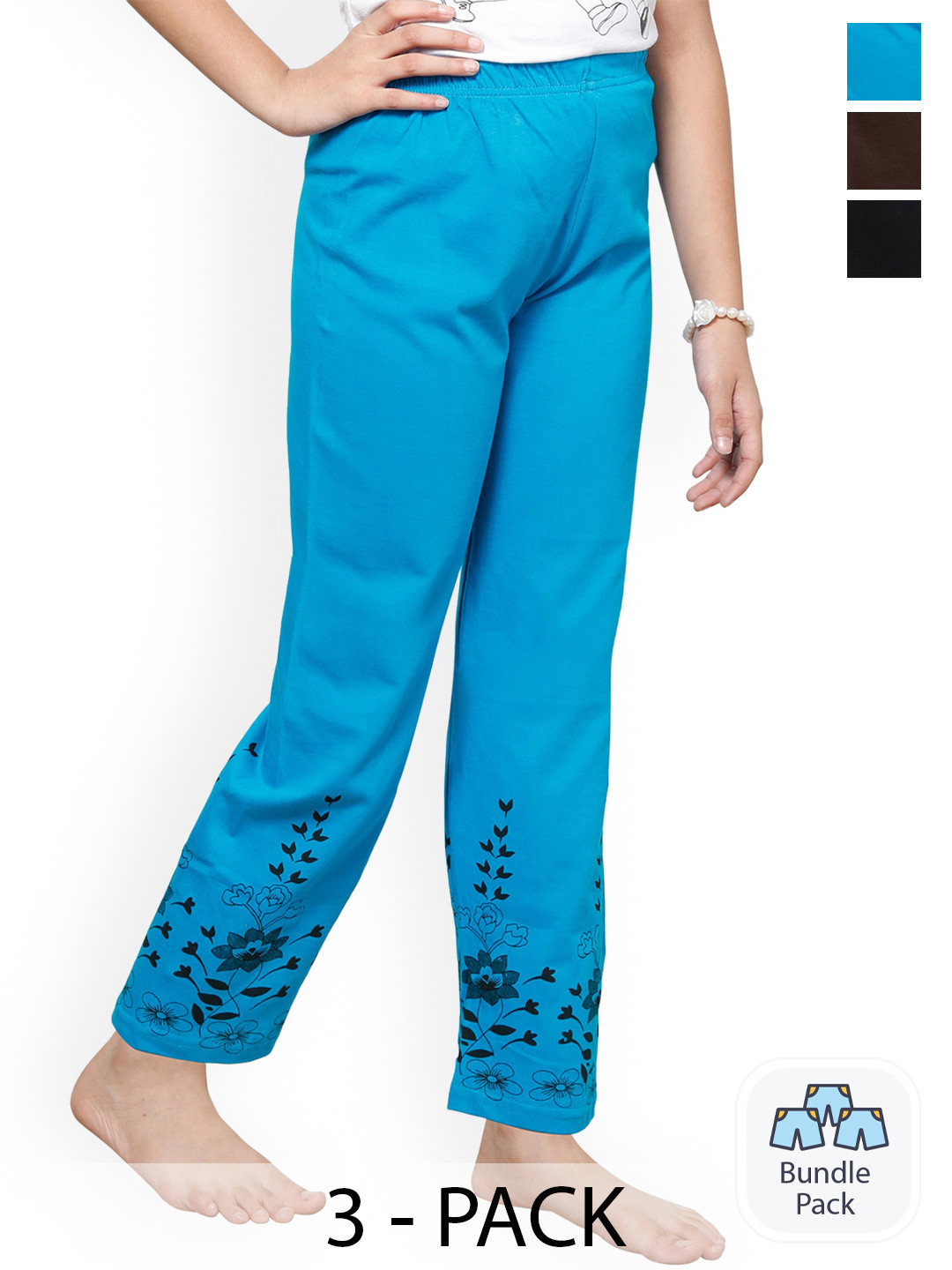 

BAESD Girls Pack of 3 Bottom Printed Cotton Lounge Pants, Multi