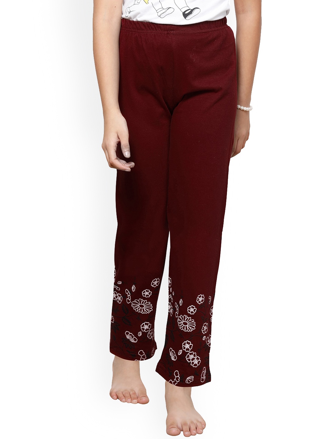 

BAESD Girls Bottom Printed Cotton Lounge Pants, Maroon