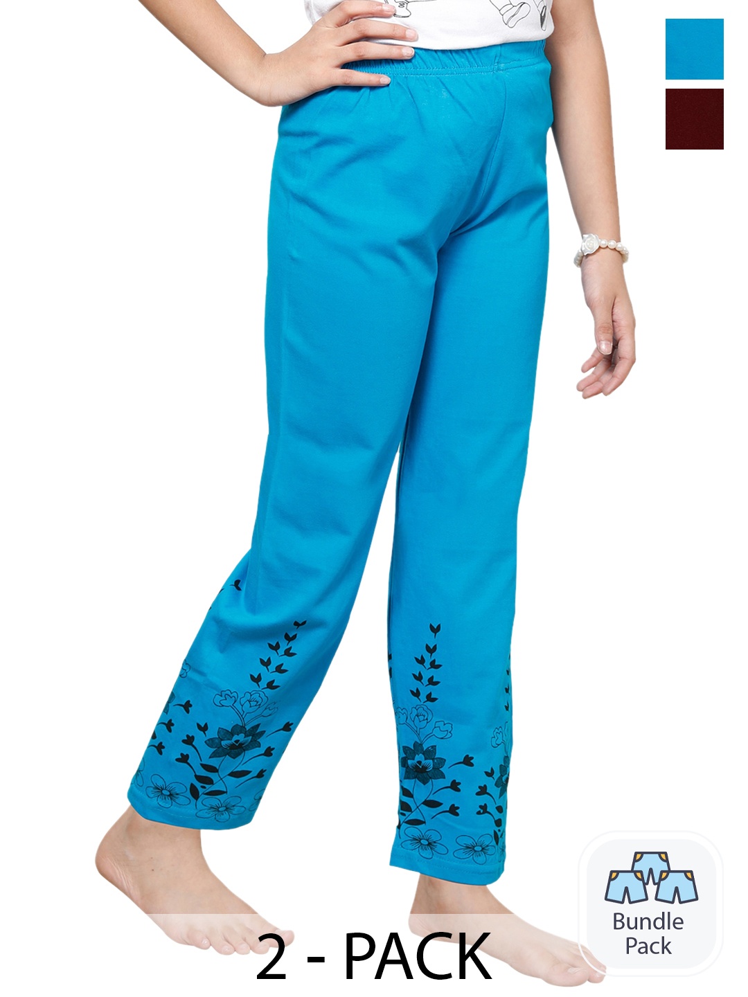 

BAESD Girls Pack of 2 Bottom Printed Cotton Lounge Pants, Multi