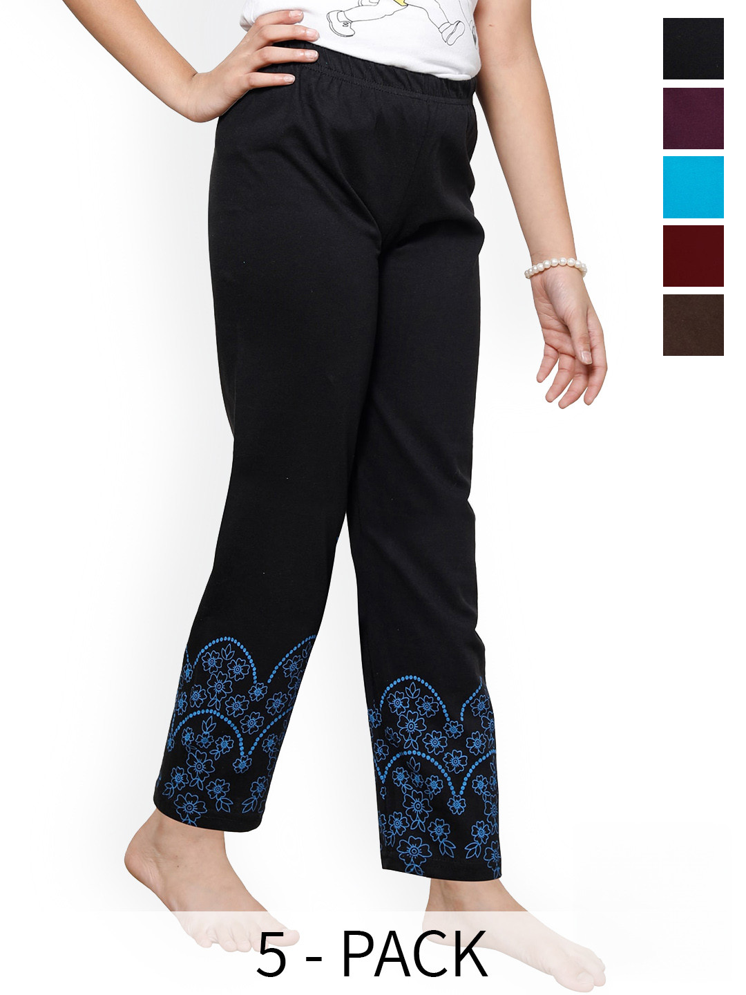 

BAESD Girls Pack Of 5 Printed Pure Cotton Lounge Pants, Black
