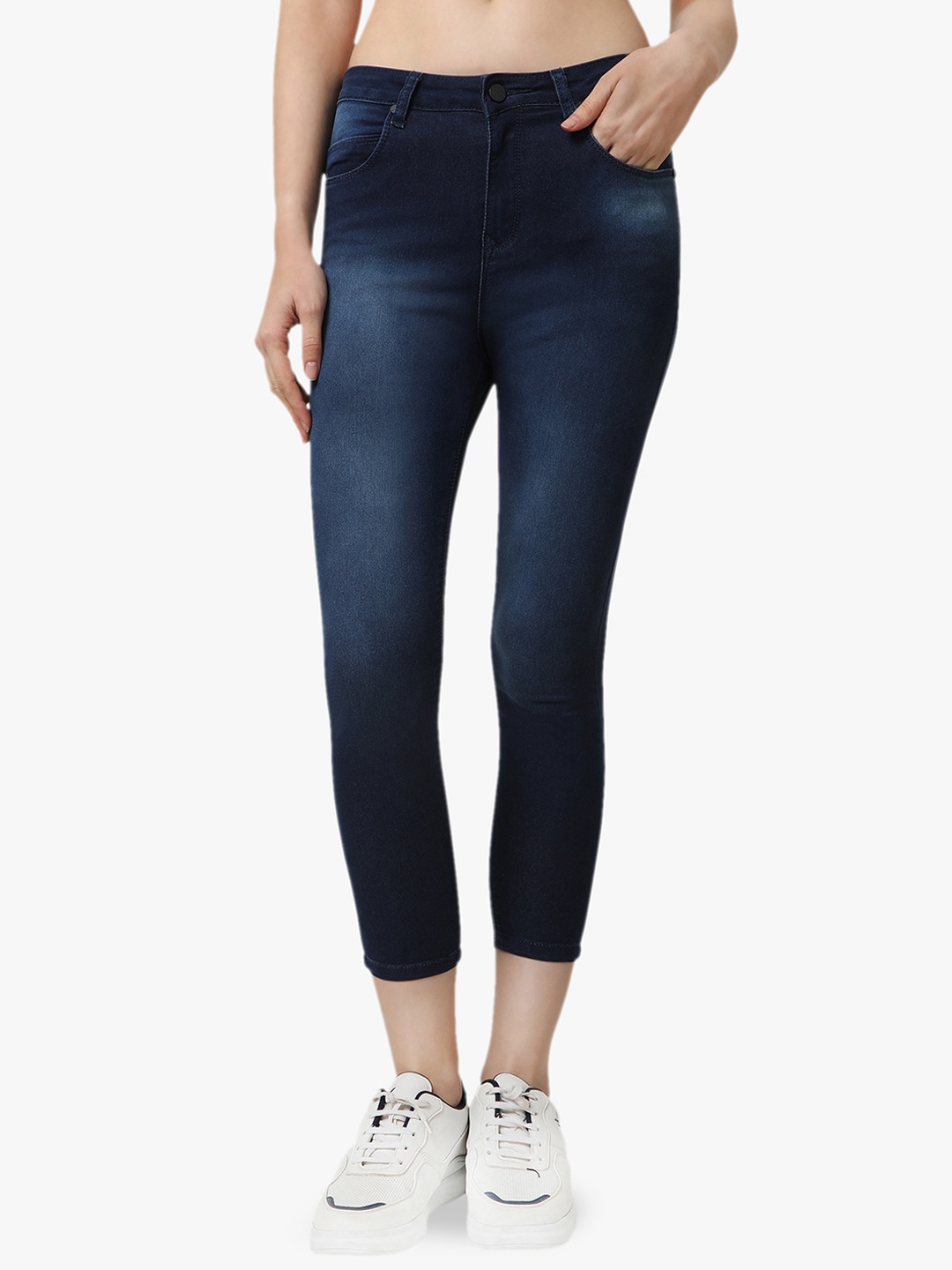 

Recap Women Narrow Clean Look Skinny Fit Mid-Rise Light Fade Cropped Stretchable Jeans, Blue