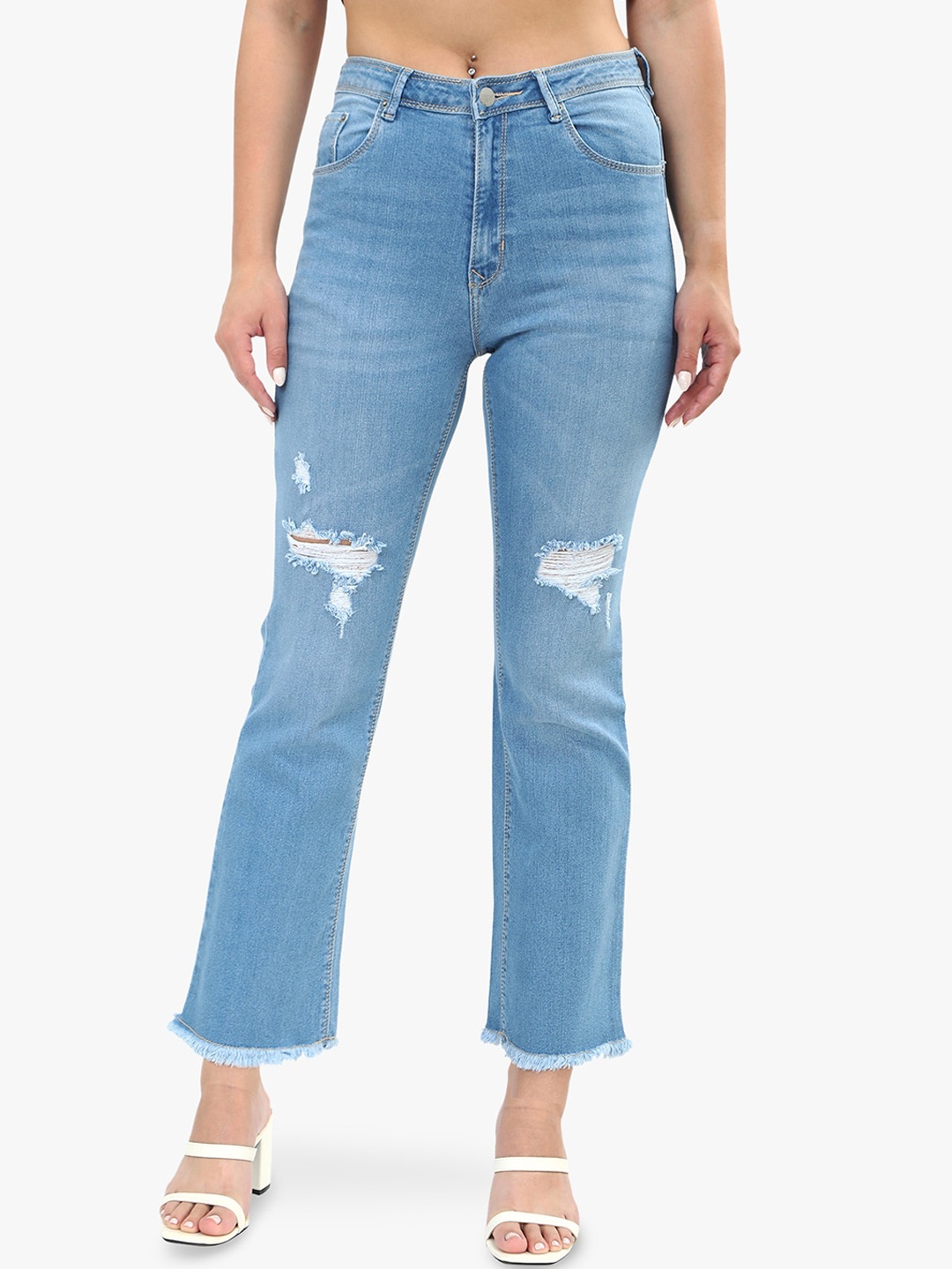

Recap Women Comfort Straight Fit High-Rise Distressed Jeans, Blue