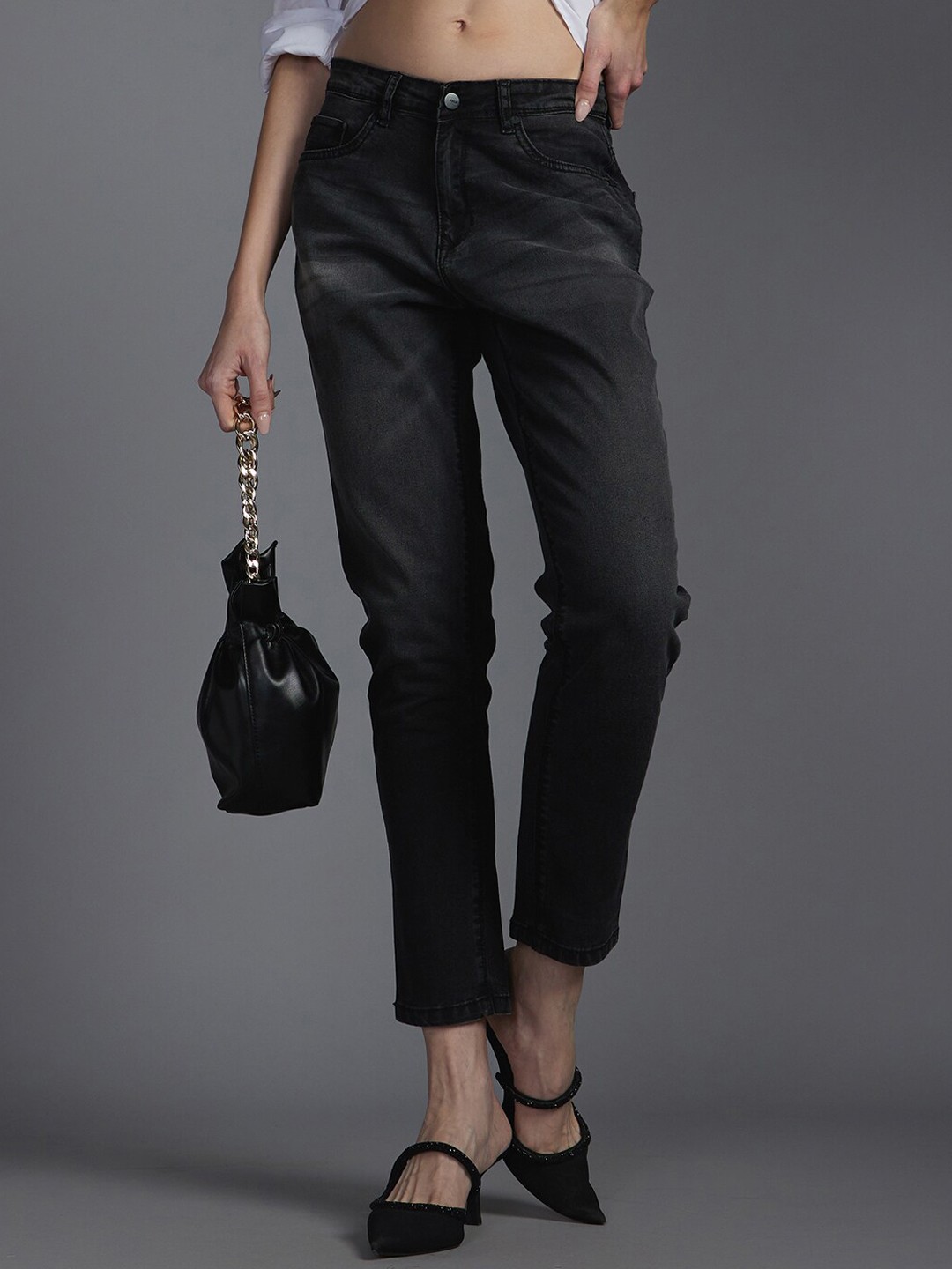 

Recap Women Relaxed Fit High-Rise Comfort Cropped Jeans, Black