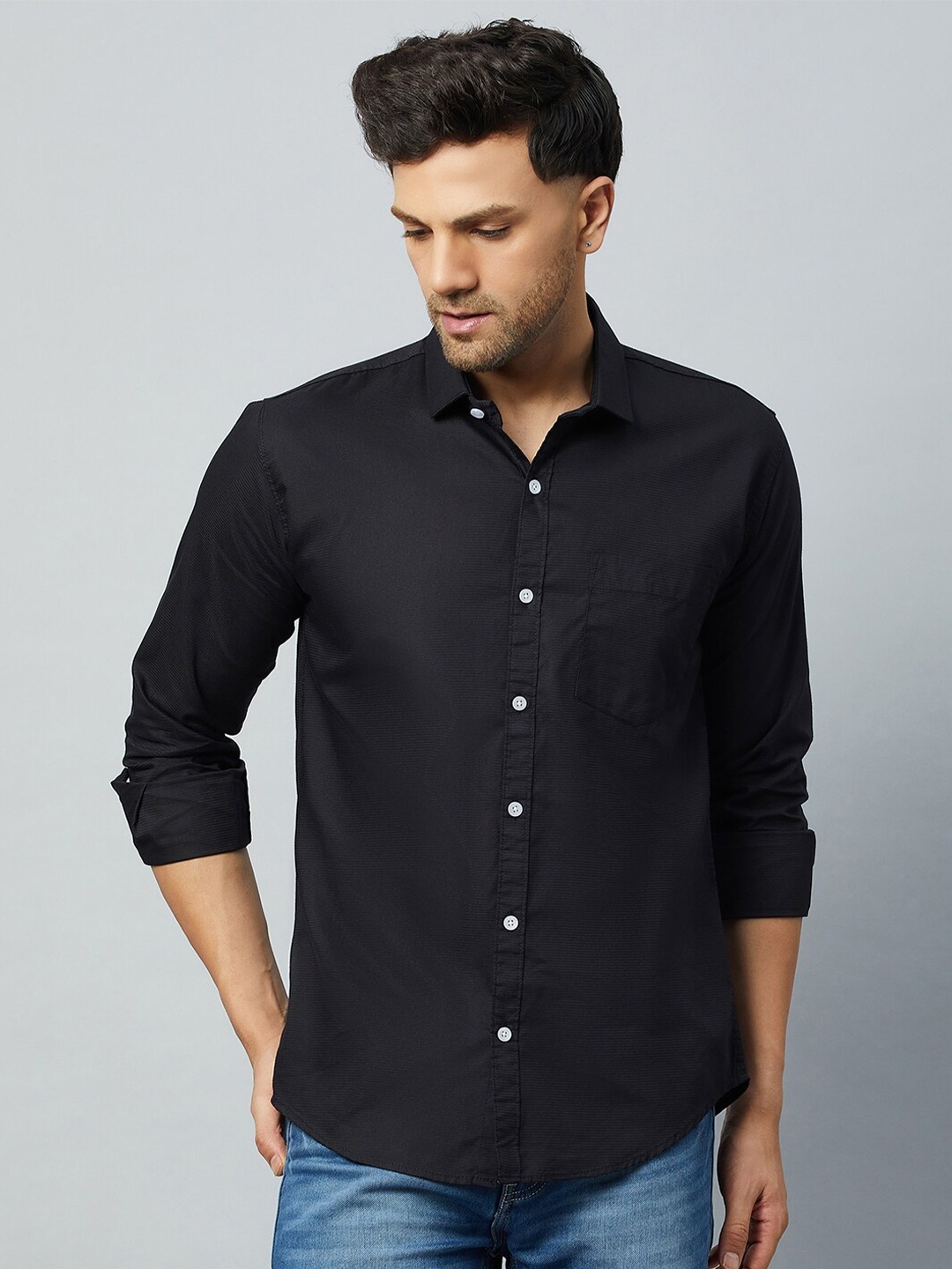 

Club York Slim Fit Cotton Casual Shirt, Black