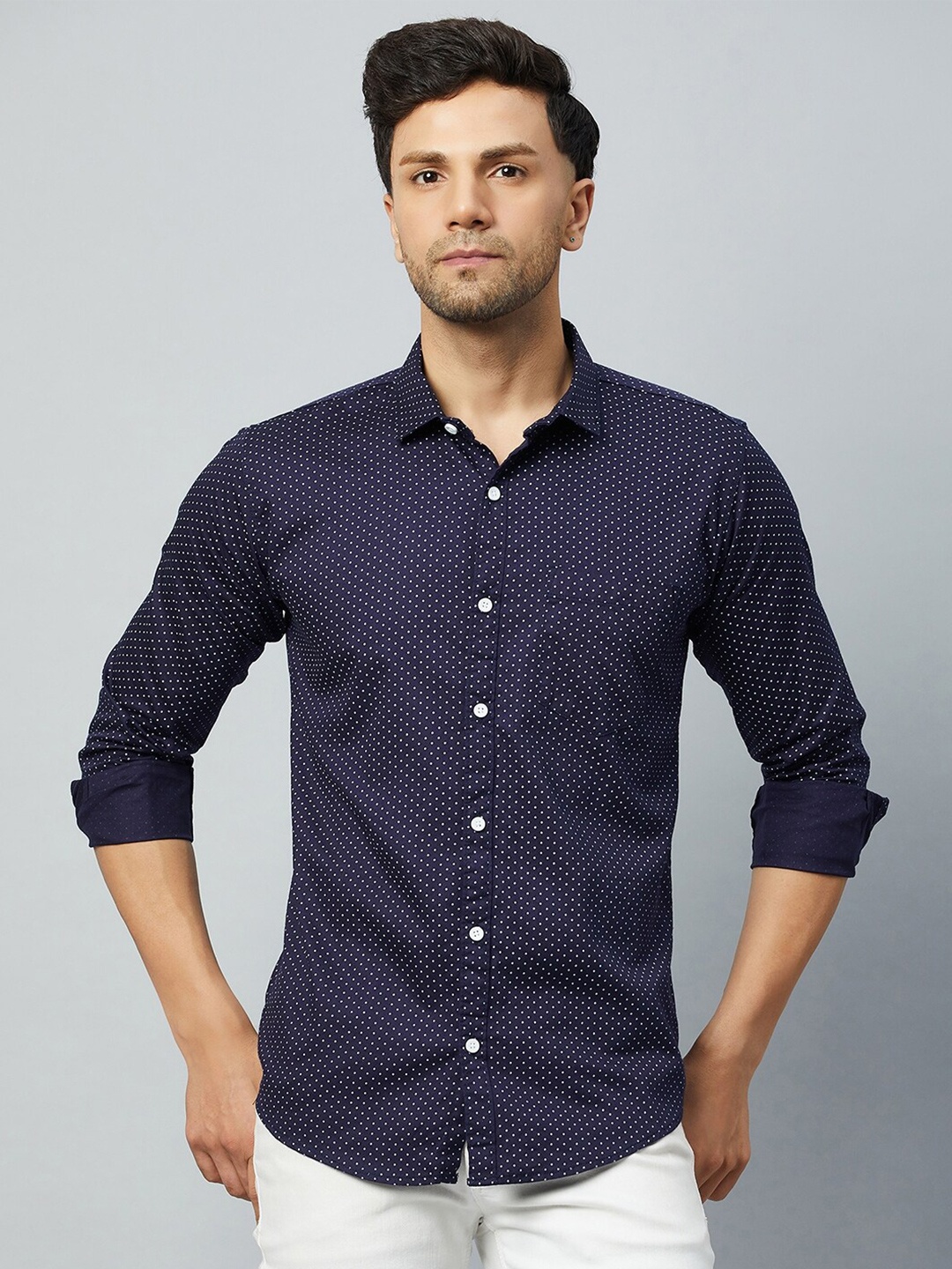 

Club York Slim Fit Polka Dots Printed Cotton Casual Shirt, Blue
