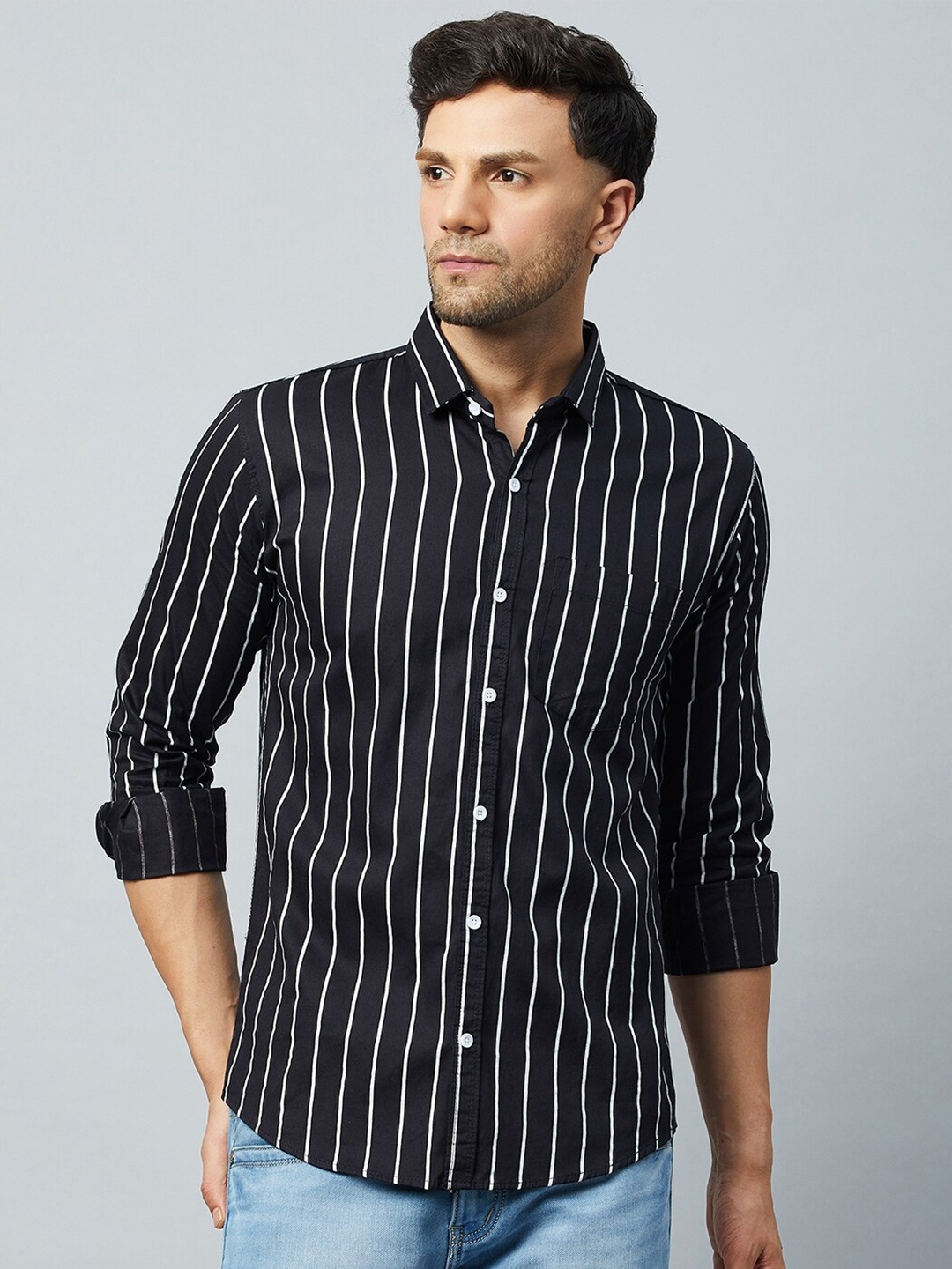 

Club York Slim Fit Striped Cotton Casual Shirt, Black