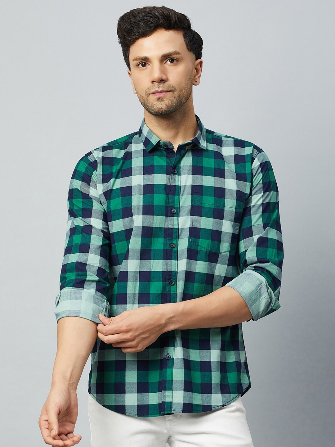 

Club York Slim Fit Buffalo Checks Cotton Casual Shirt, Green