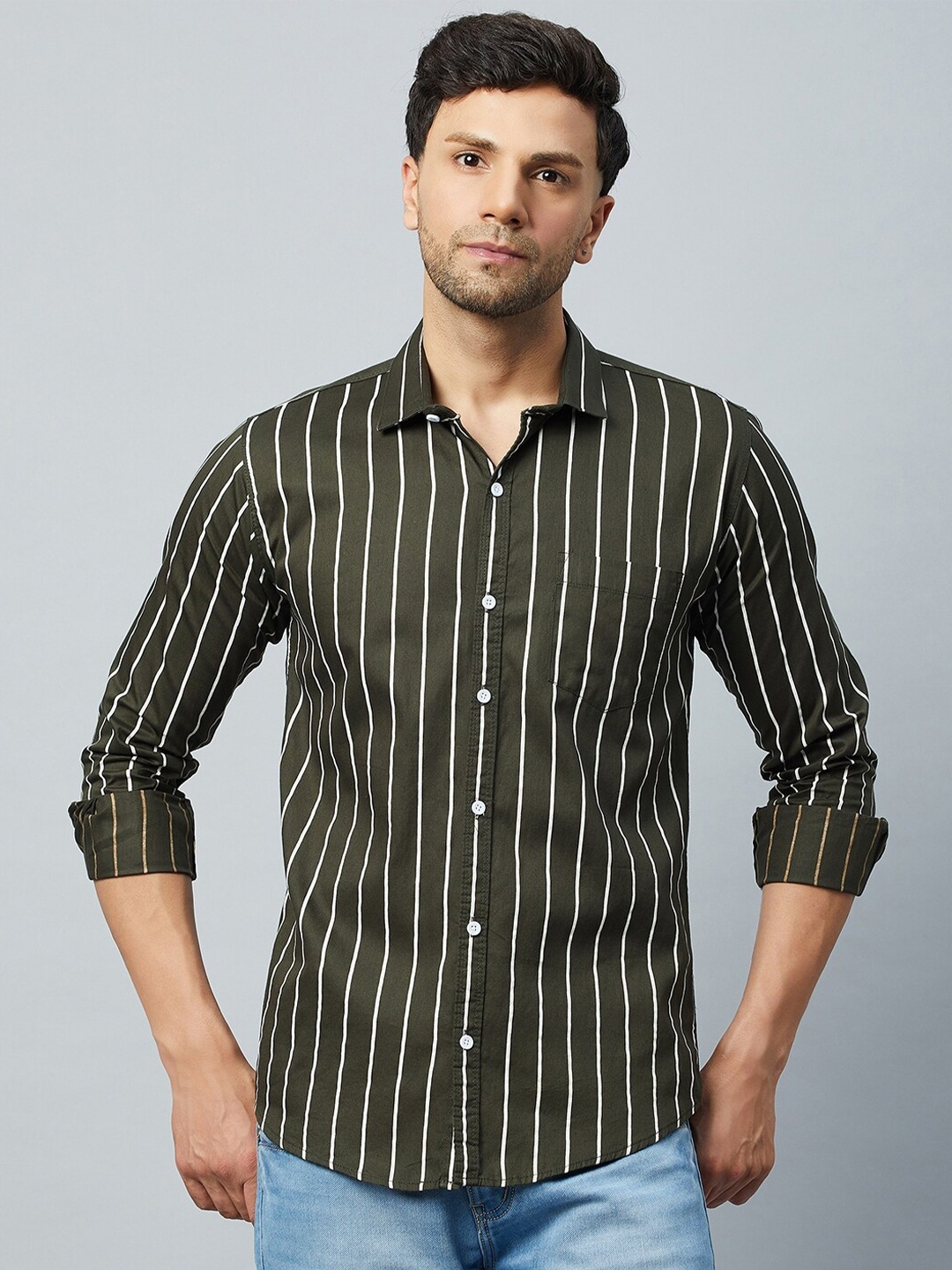

Club York Slim Fit Striped Cotton Casual Shirt, Green