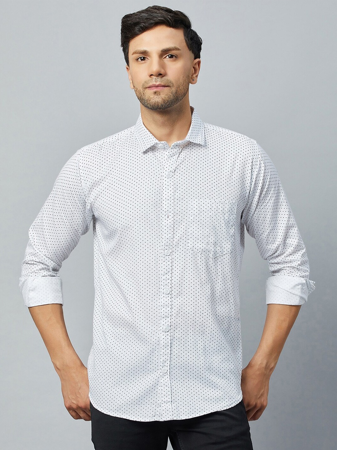 

Club York Slim Fit Micro Ditsy Printed Cotton Casual Shirt, White