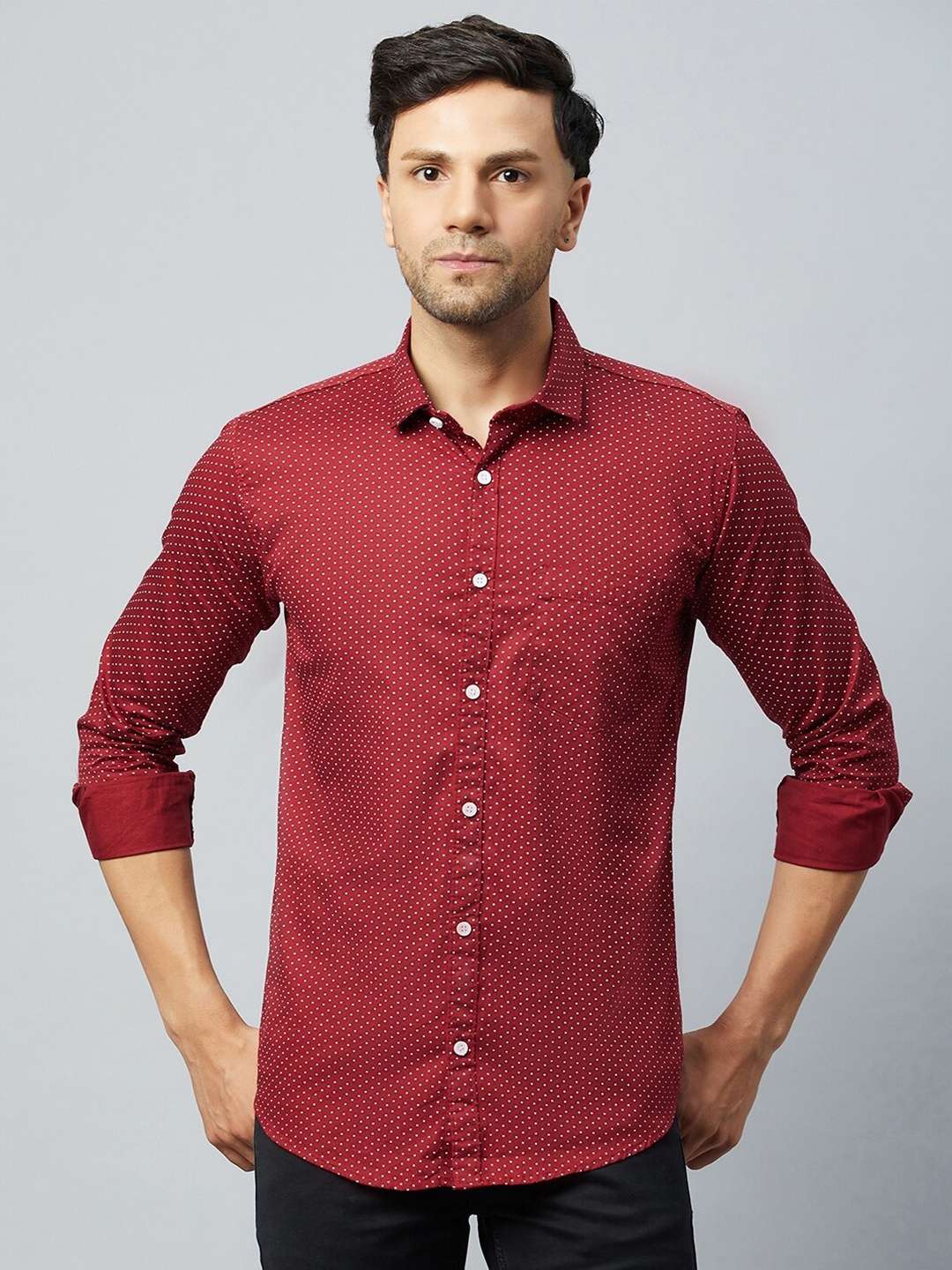 

Club York Slim Fit Micro Ditsy Printed Cotton Casual Shirt, Red